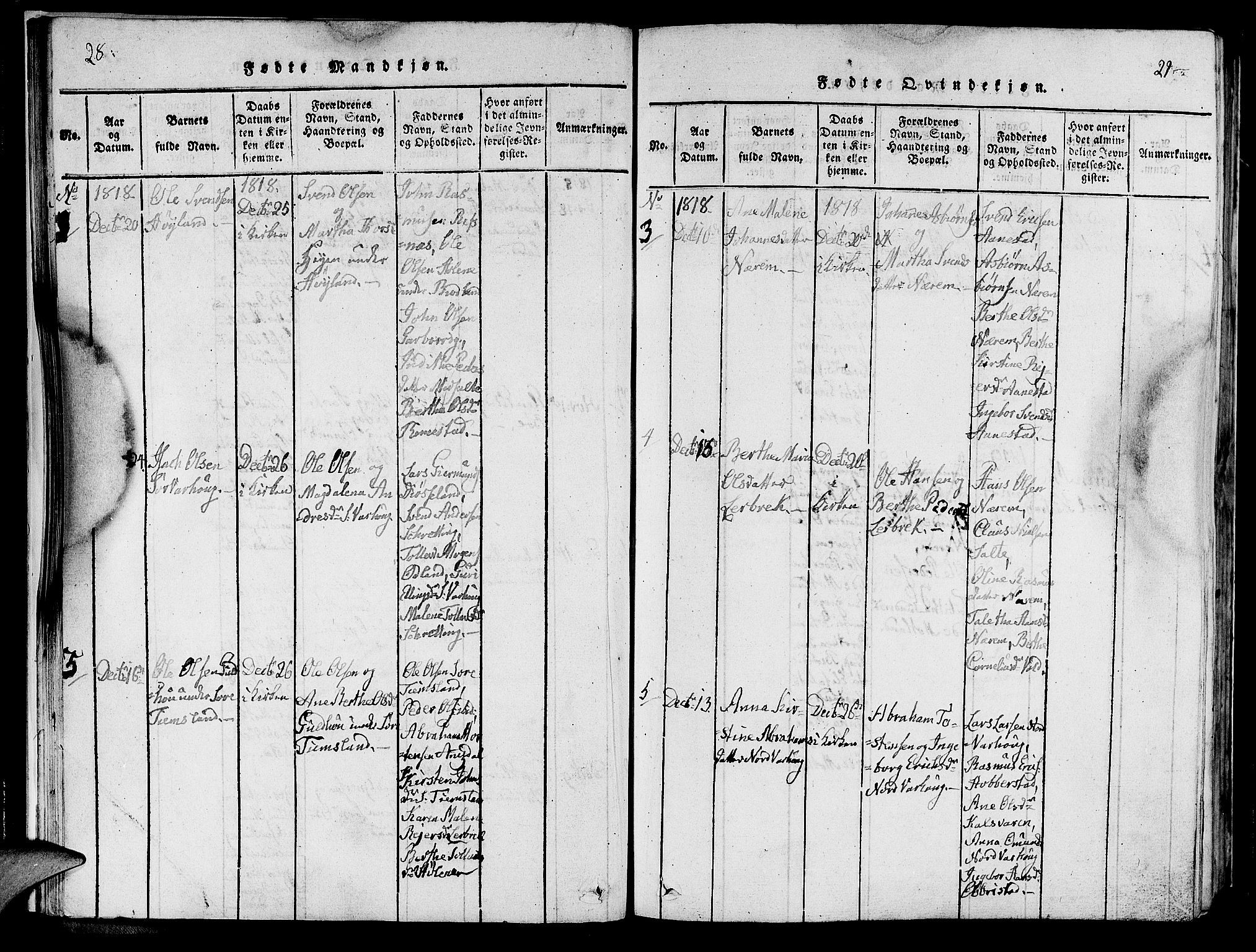 Hå sokneprestkontor, AV/SAST-A-101801/001/30BA/L0003: Parish register (official) no. A 3, 1815-1825, p. 28-29