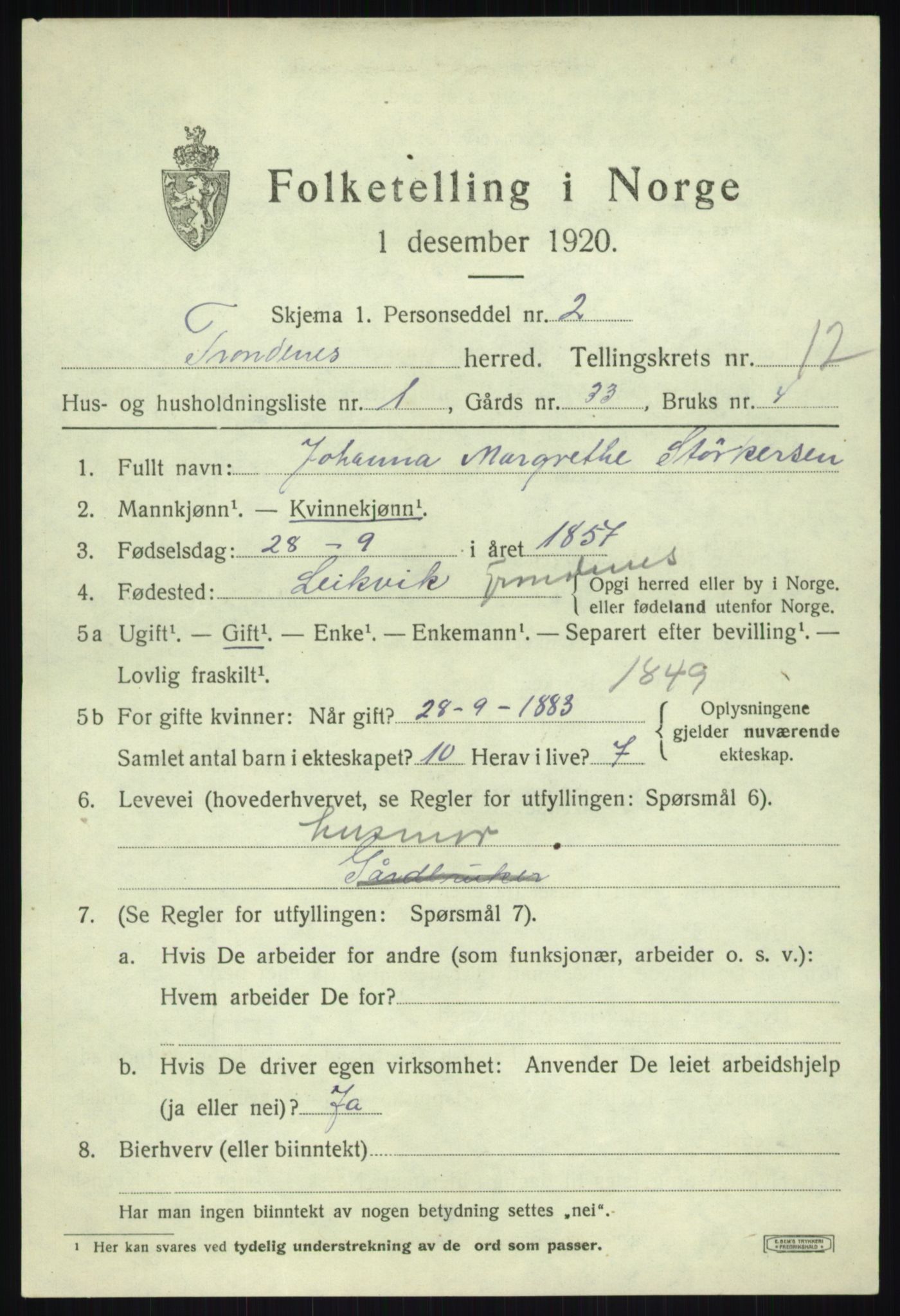 SATØ, 1920 census for Trondenes, 1920, p. 9255