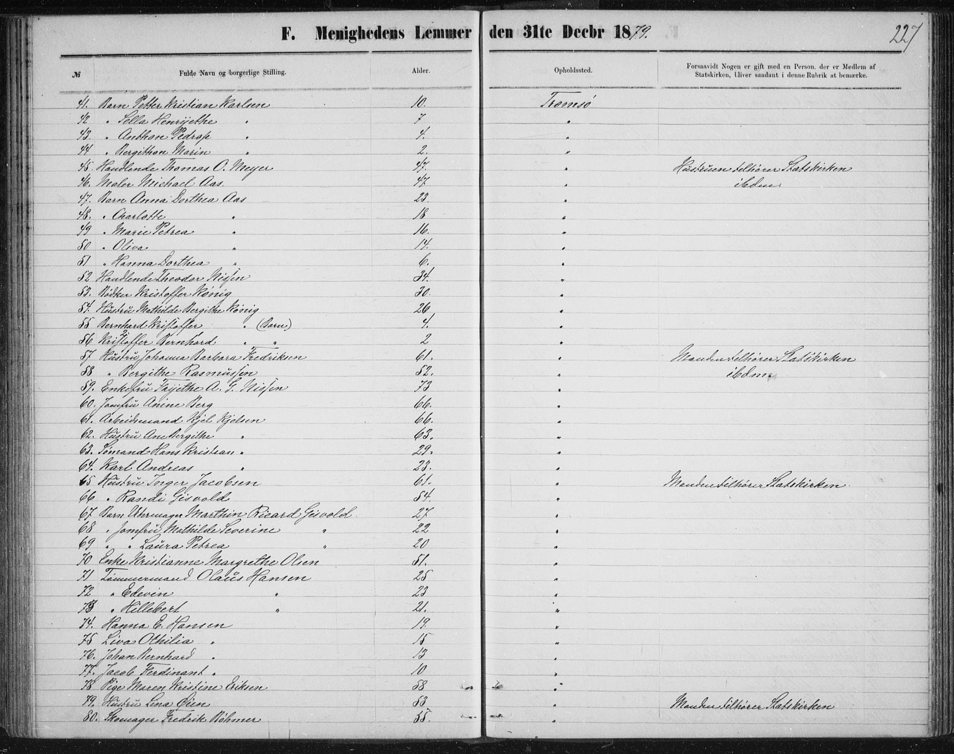 Uten arkivreferanse, SATØ/-: Dissenter register no. DP 3, 1871-1893, p. 227