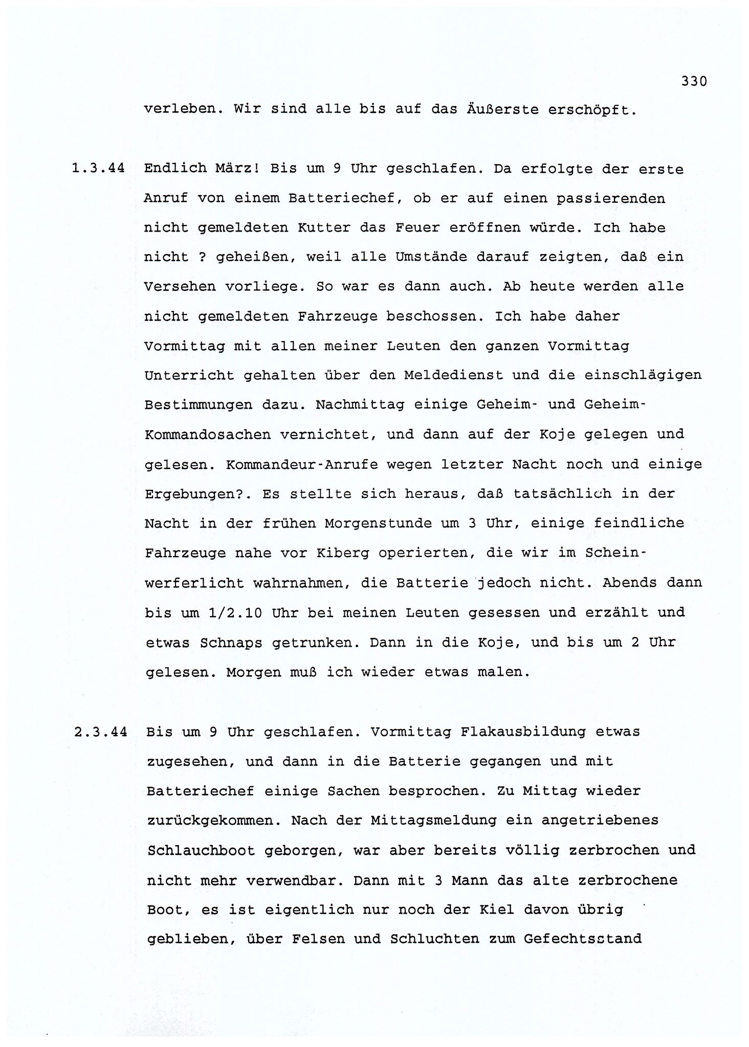 Dagbokopptegnelser av en tysk marineoffiser stasjonert i Norge , FMFB/A-1160/F/L0001: Dagbokopptegnelser av en tysk marineoffiser stasjonert i Norge, 1941-1944, p. 330