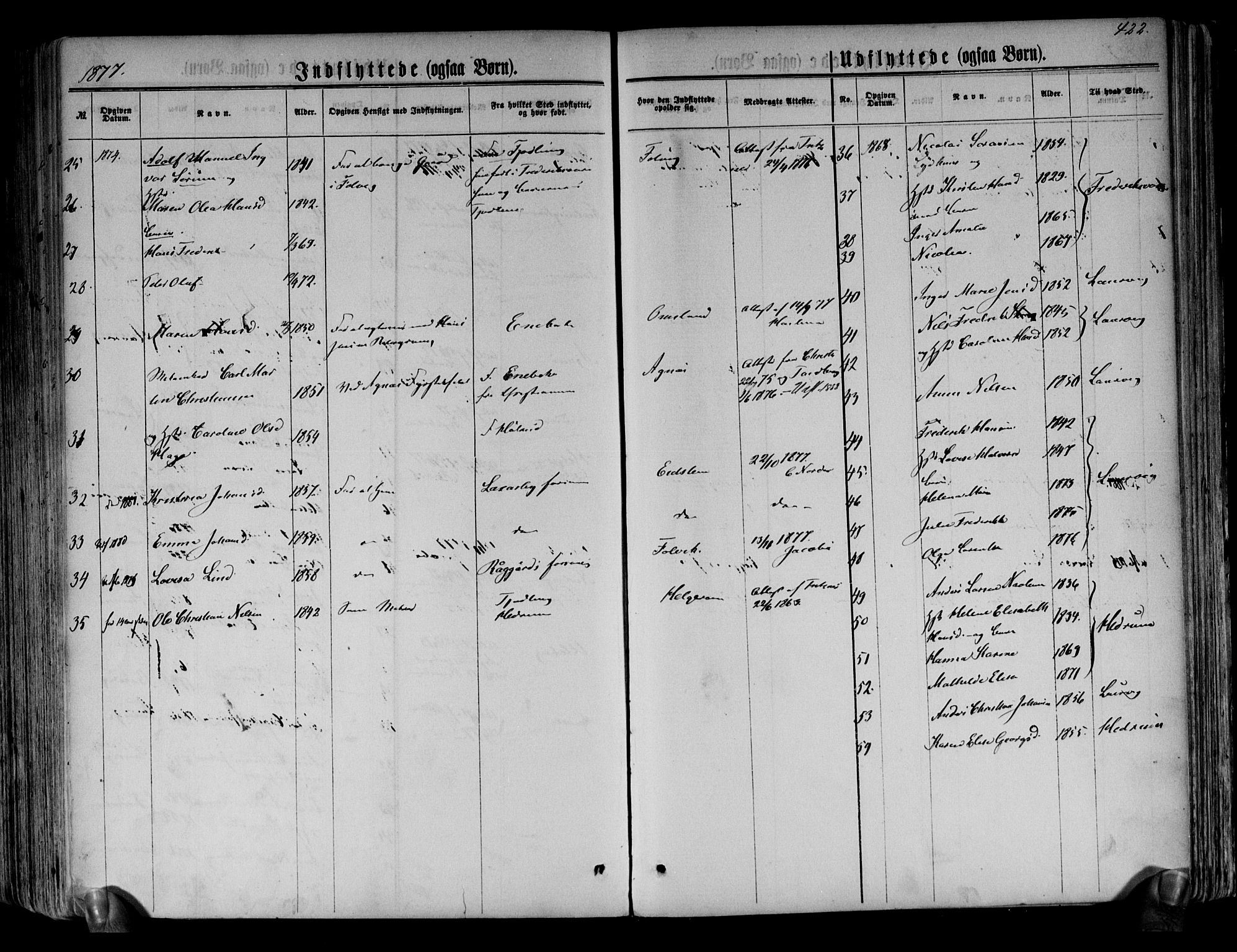 Brunlanes kirkebøker, AV/SAKO-A-342/F/Fa/L0005: Parish register (official) no. I 5, 1862-1877, p. 422