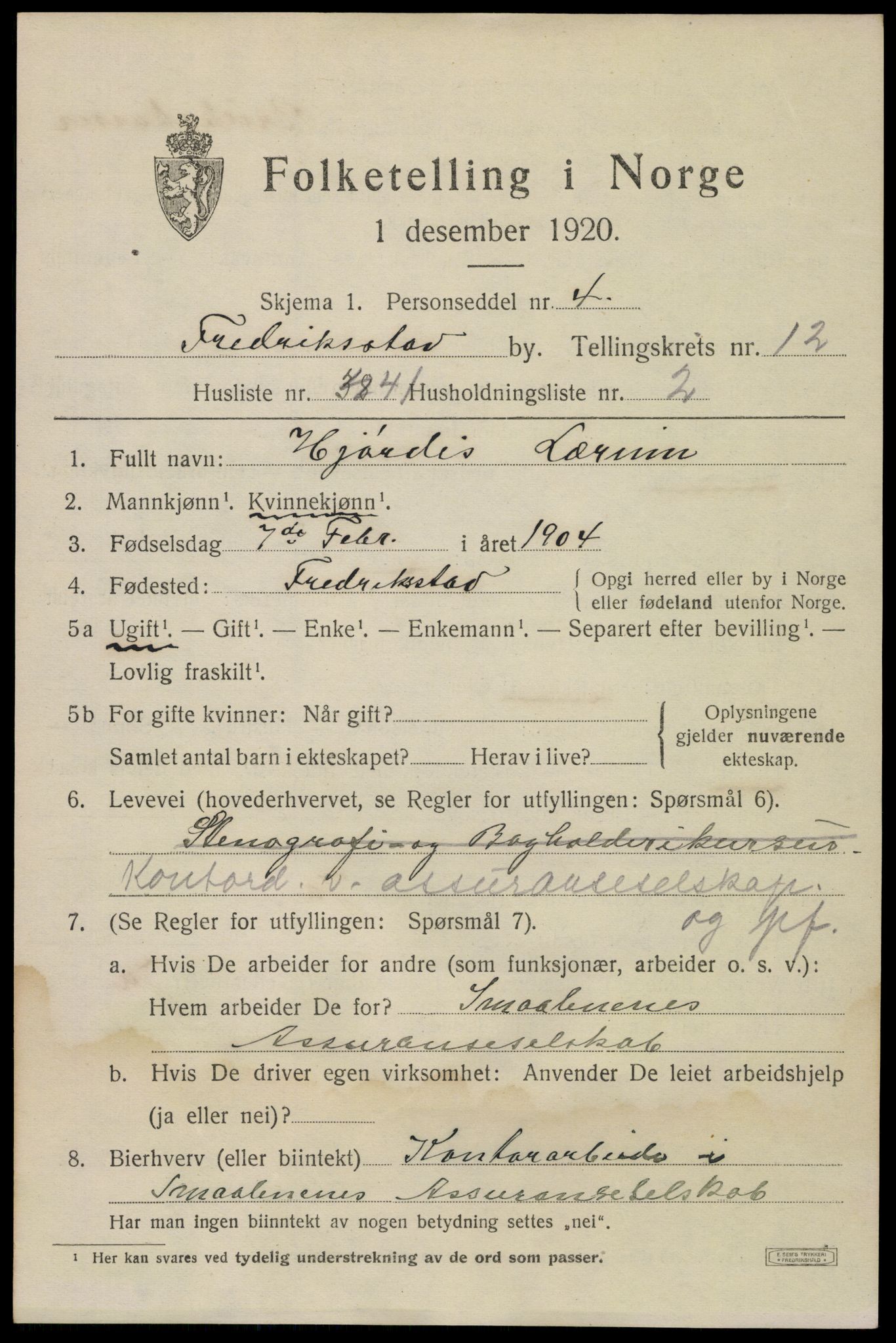 SAO, 1920 census for Fredrikstad, 1920, p. 31187