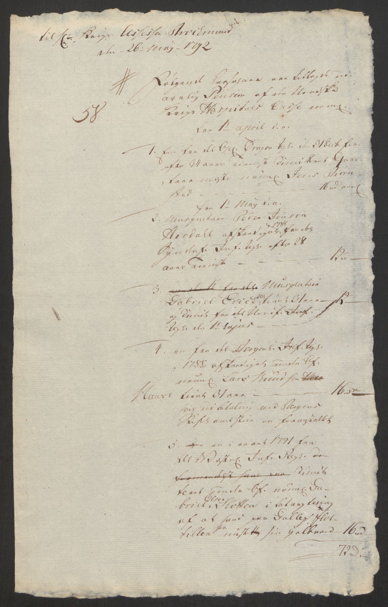 Forsvaret, Den norske kvesthuskasse/krigshospitalkasse, AV/RA-RAFA-1887/F/Fa/L0008: Konsepter, 1790-1793, p. 836