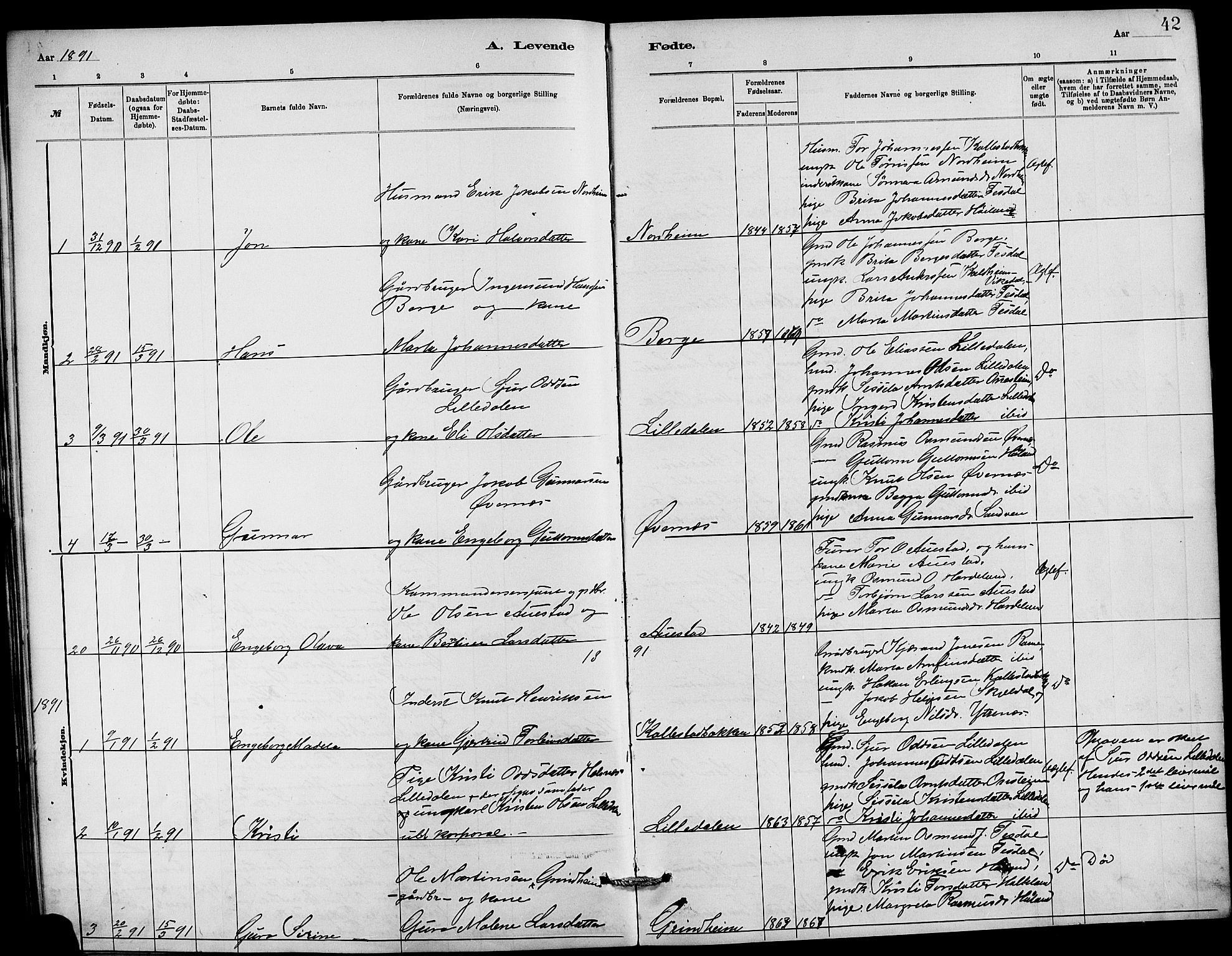 Etne sokneprestembete, SAB/A-75001/H/Hab: Parish register (copy) no. C 4, 1879-1896, p. 42