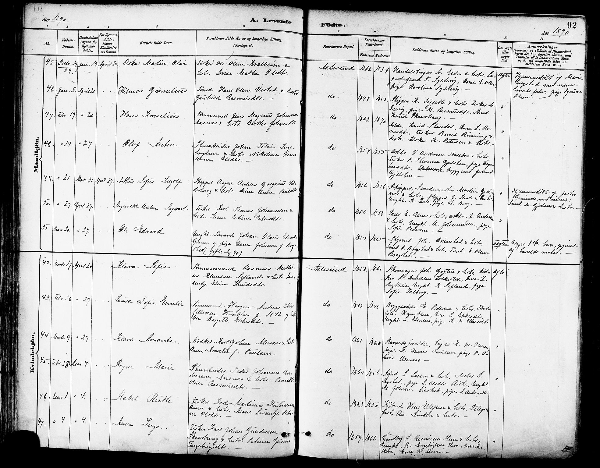 Ministerialprotokoller, klokkerbøker og fødselsregistre - Møre og Romsdal, AV/SAT-A-1454/529/L0455: Parish register (official) no. 529A05, 1885-1893, p. 92