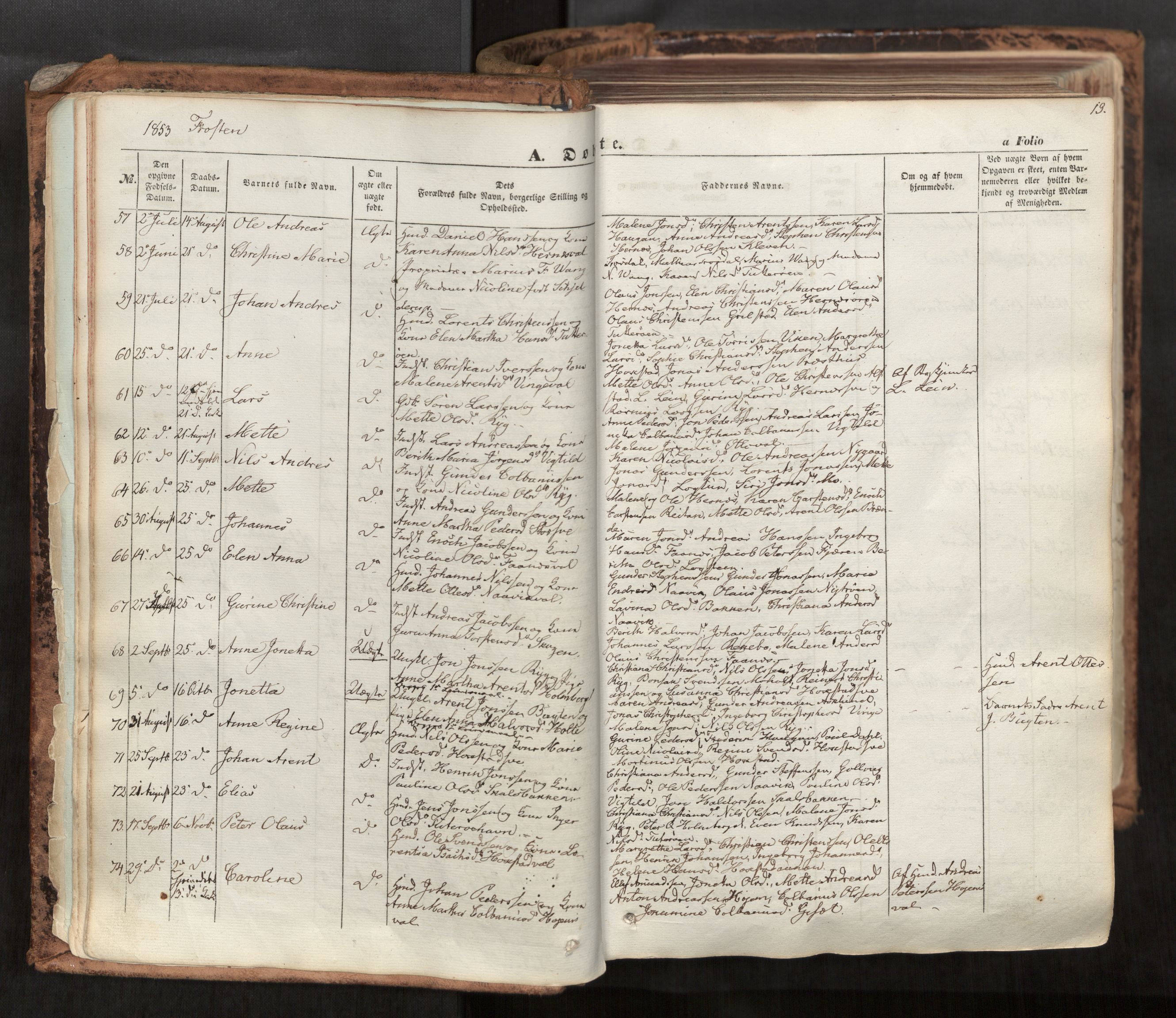 Ministerialprotokoller, klokkerbøker og fødselsregistre - Nord-Trøndelag, SAT/A-1458/713/L0116: Parish register (official) no. 713A07, 1850-1877, p. 13