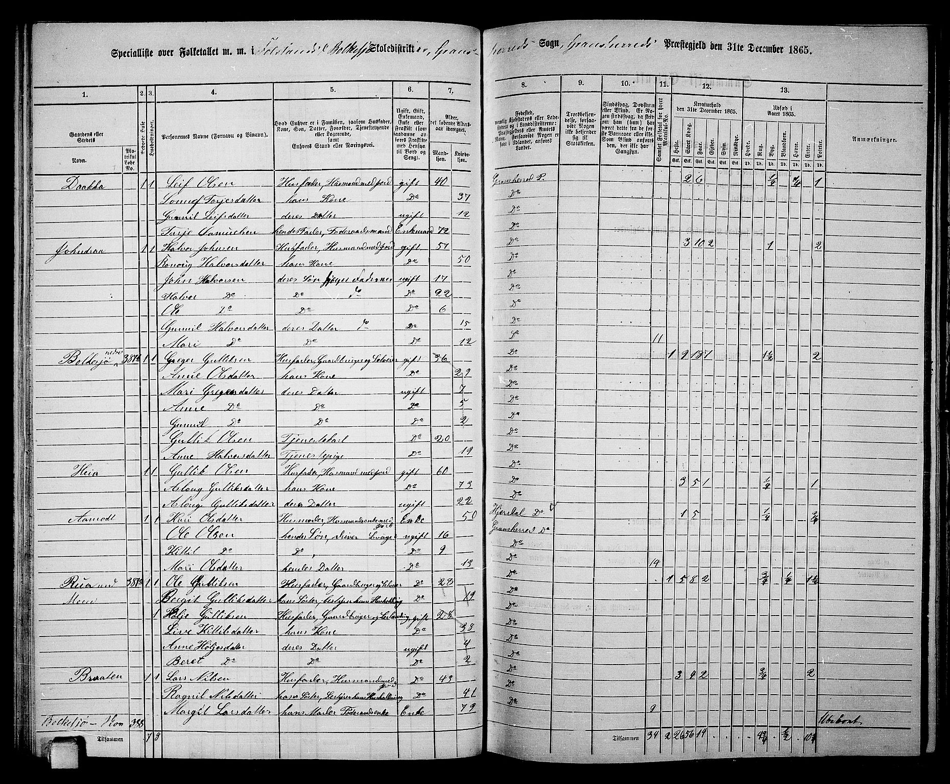 RA, 1865 census for Gransherad, 1865, p. 55