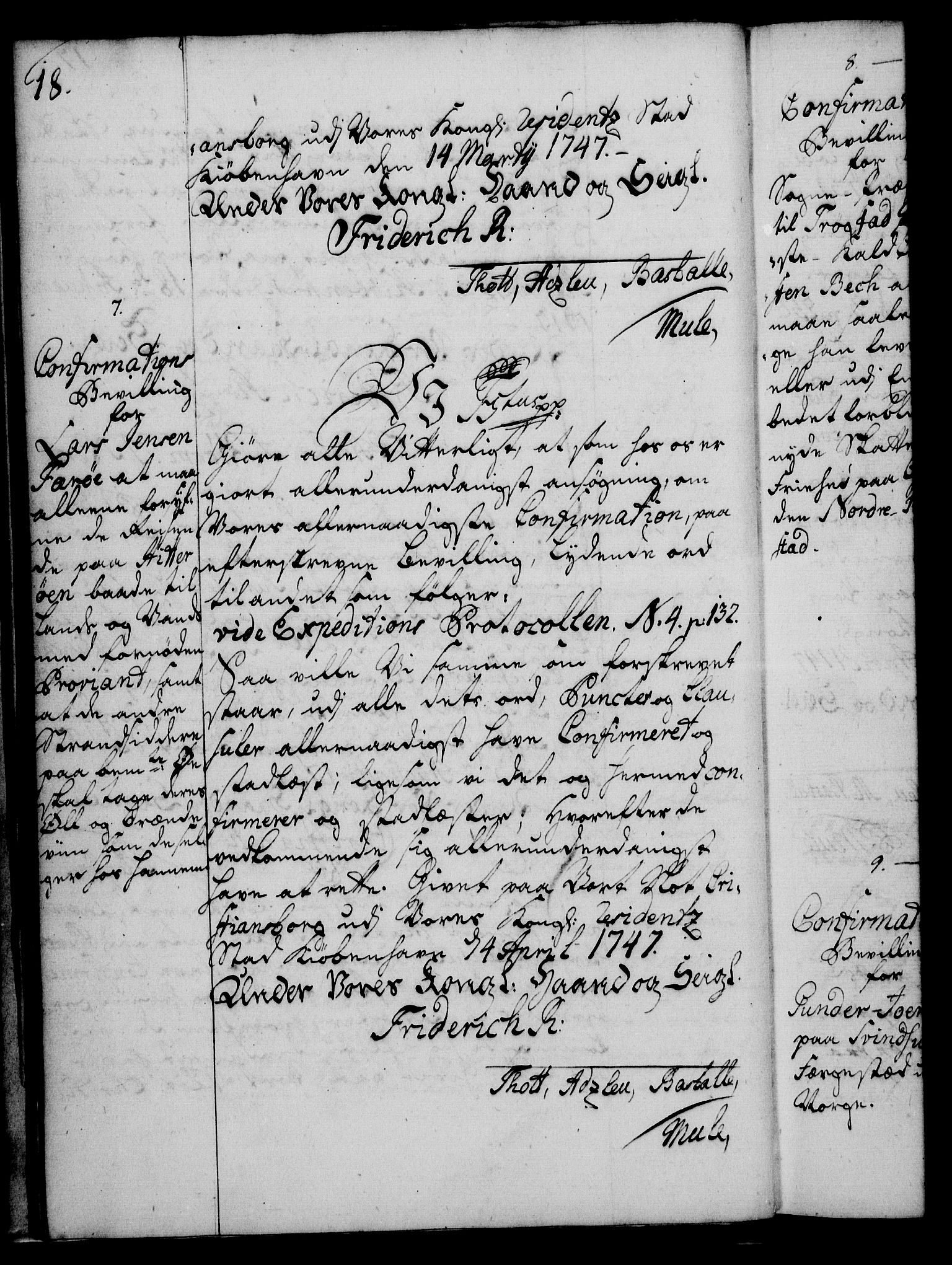 Rentekammeret, Kammerkanselliet, RA/EA-3111/G/Gg/Ggc/Ggca/L0001: Norsk konfirmasjonsekspedisjonsprotokoll med register (merket RK 53.23), 1746-1750, p. 18
