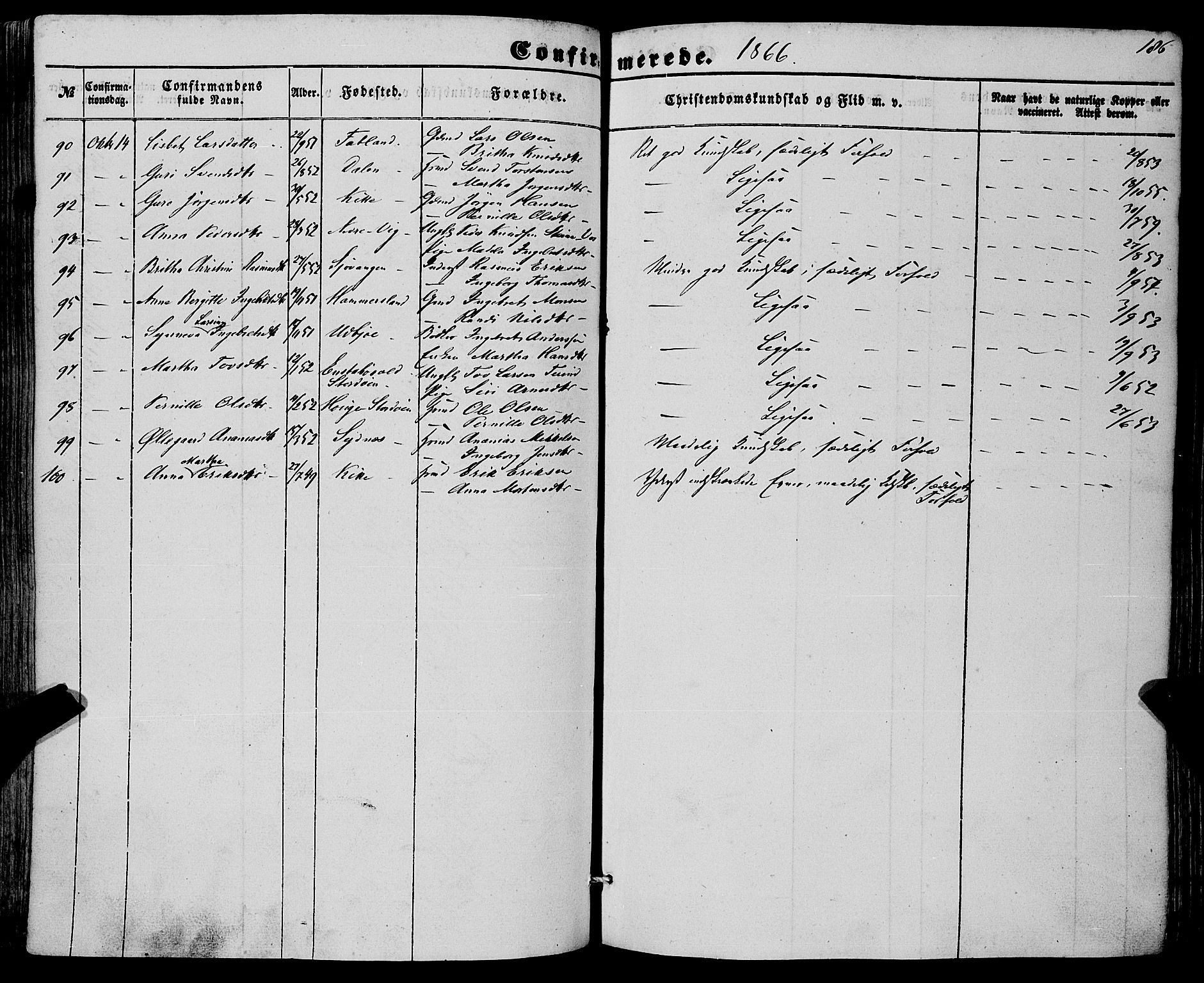 Fjelberg sokneprestembete, SAB/A-75201/H/Haa: Parish register (official) no. A 7, 1851-1867, p. 186