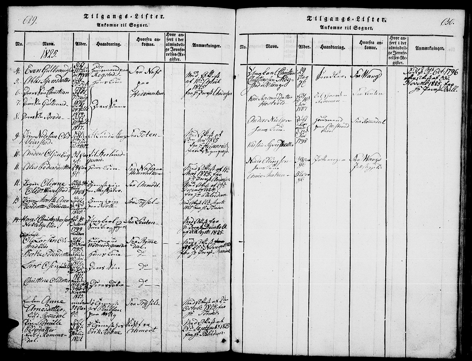 Stange prestekontor, SAH/PREST-002/L/L0001: Parish register (copy) no. 1, 1814-1825, p. 629-630