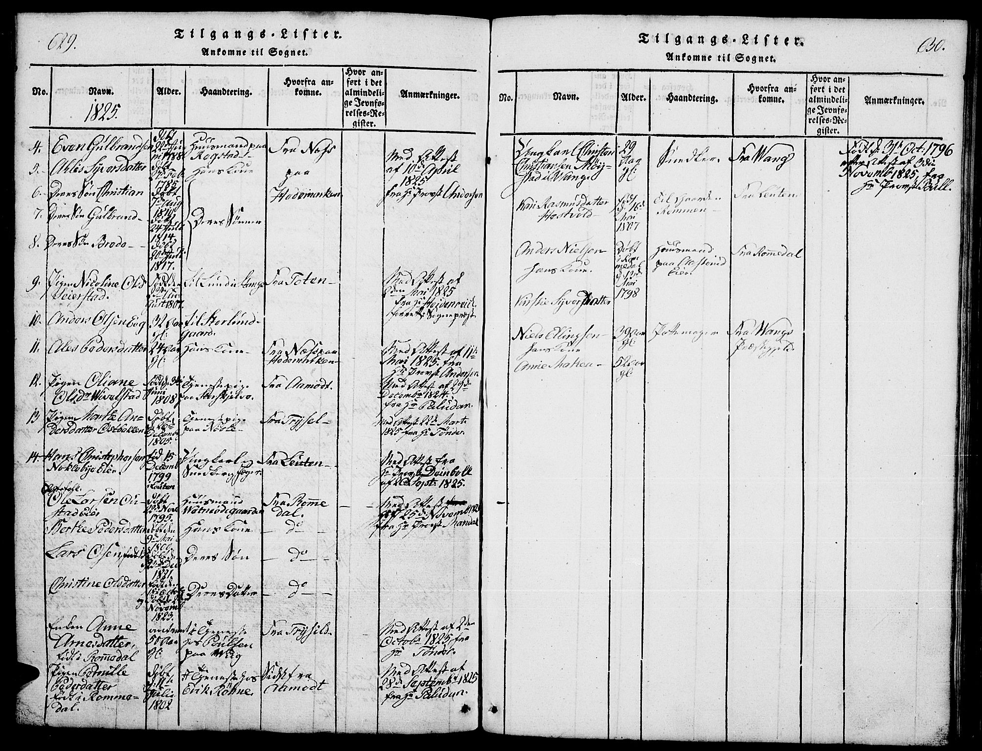 Stange prestekontor, AV/SAH-PREST-002/L/L0001: Parish register (copy) no. 1, 1814-1825, p. 629-630