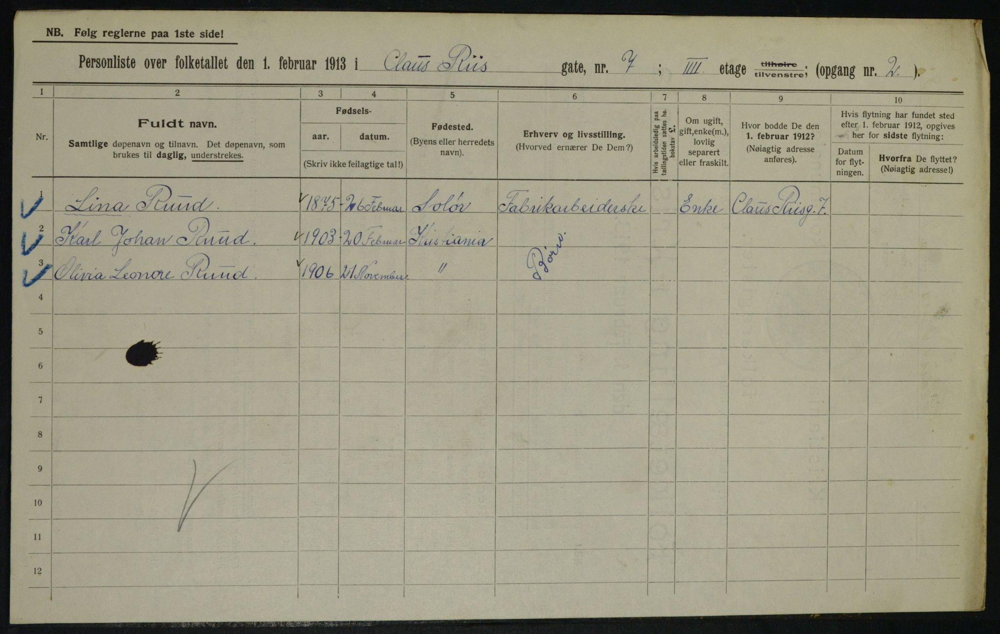 OBA, Municipal Census 1913 for Kristiania, 1913, p. 12810