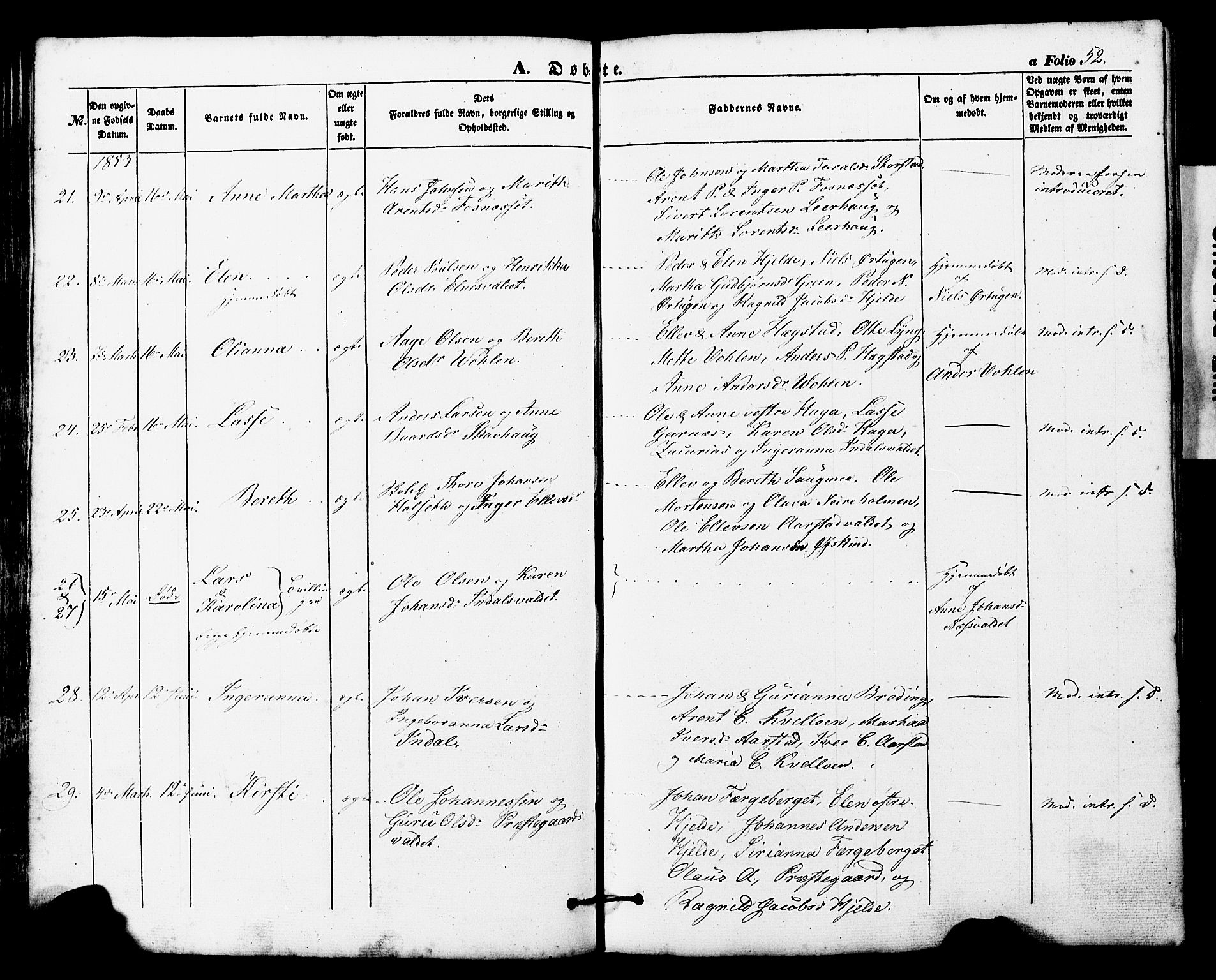 Ministerialprotokoller, klokkerbøker og fødselsregistre - Nord-Trøndelag, AV/SAT-A-1458/724/L0268: Parish register (copy) no. 724C04, 1846-1878, p. 52