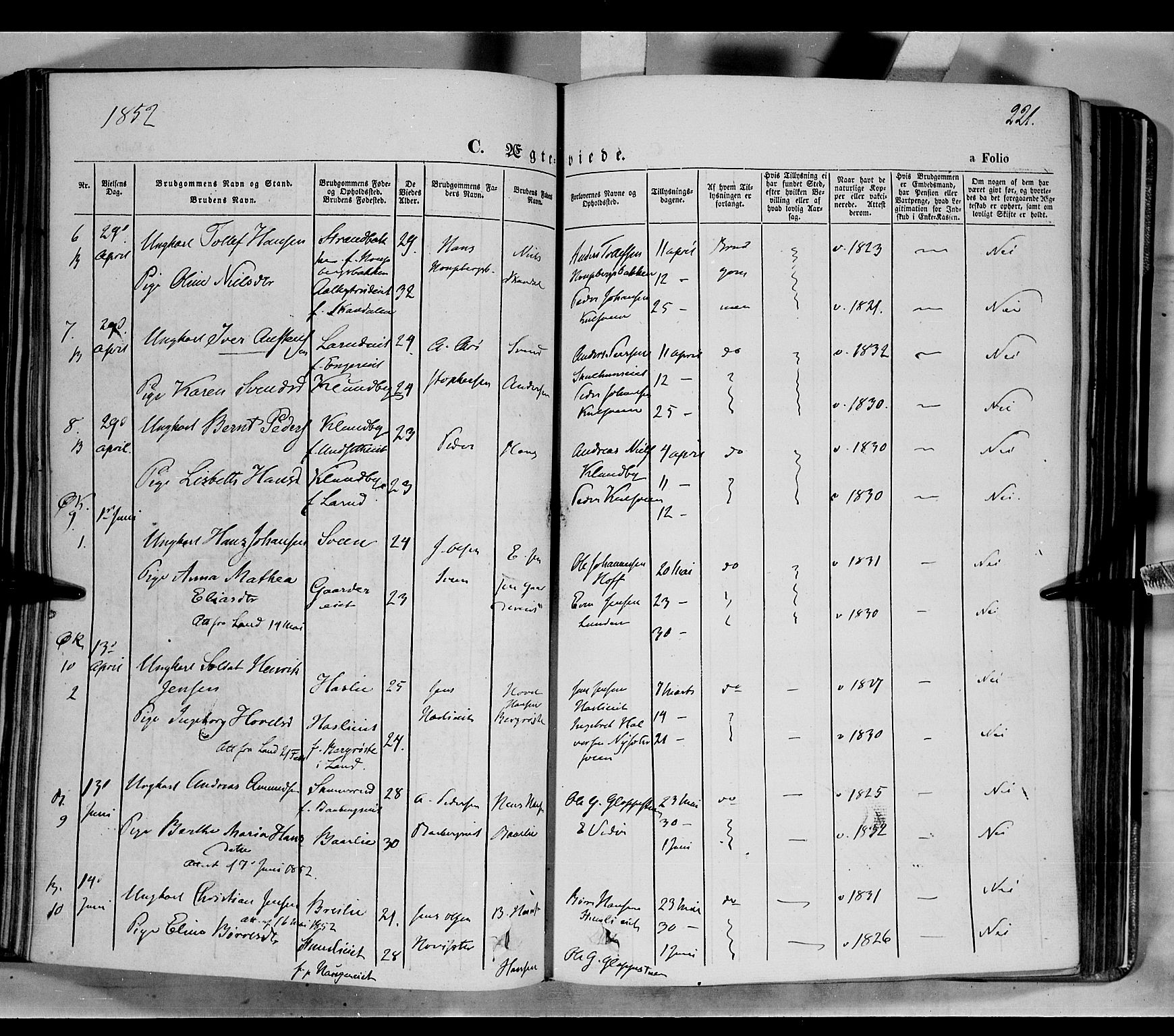 Biri prestekontor, SAH/PREST-096/H/Ha/Haa/L0005: Parish register (official) no. 5, 1843-1854, p. 221