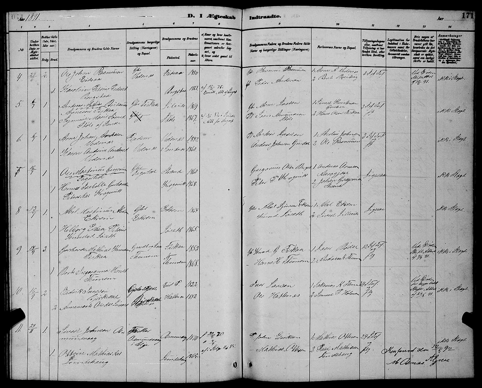 Ministerialprotokoller, klokkerbøker og fødselsregistre - Møre og Romsdal, AV/SAT-A-1454/501/L0017: Parish register (copy) no. 501C03, 1885-1901, p. 171