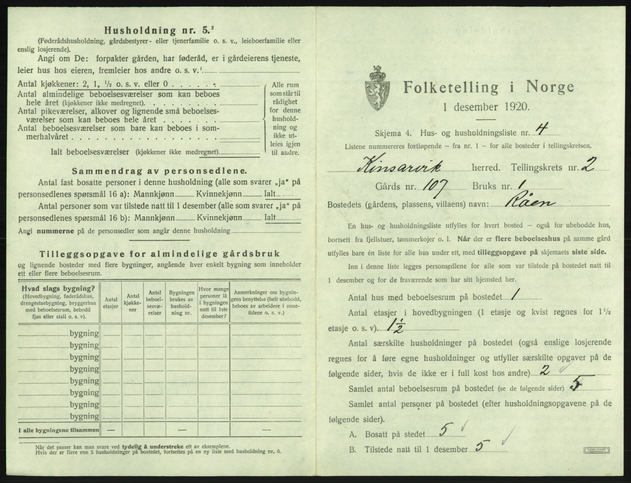 SAB, 1920 census for Kinsarvik, 1920, p. 140