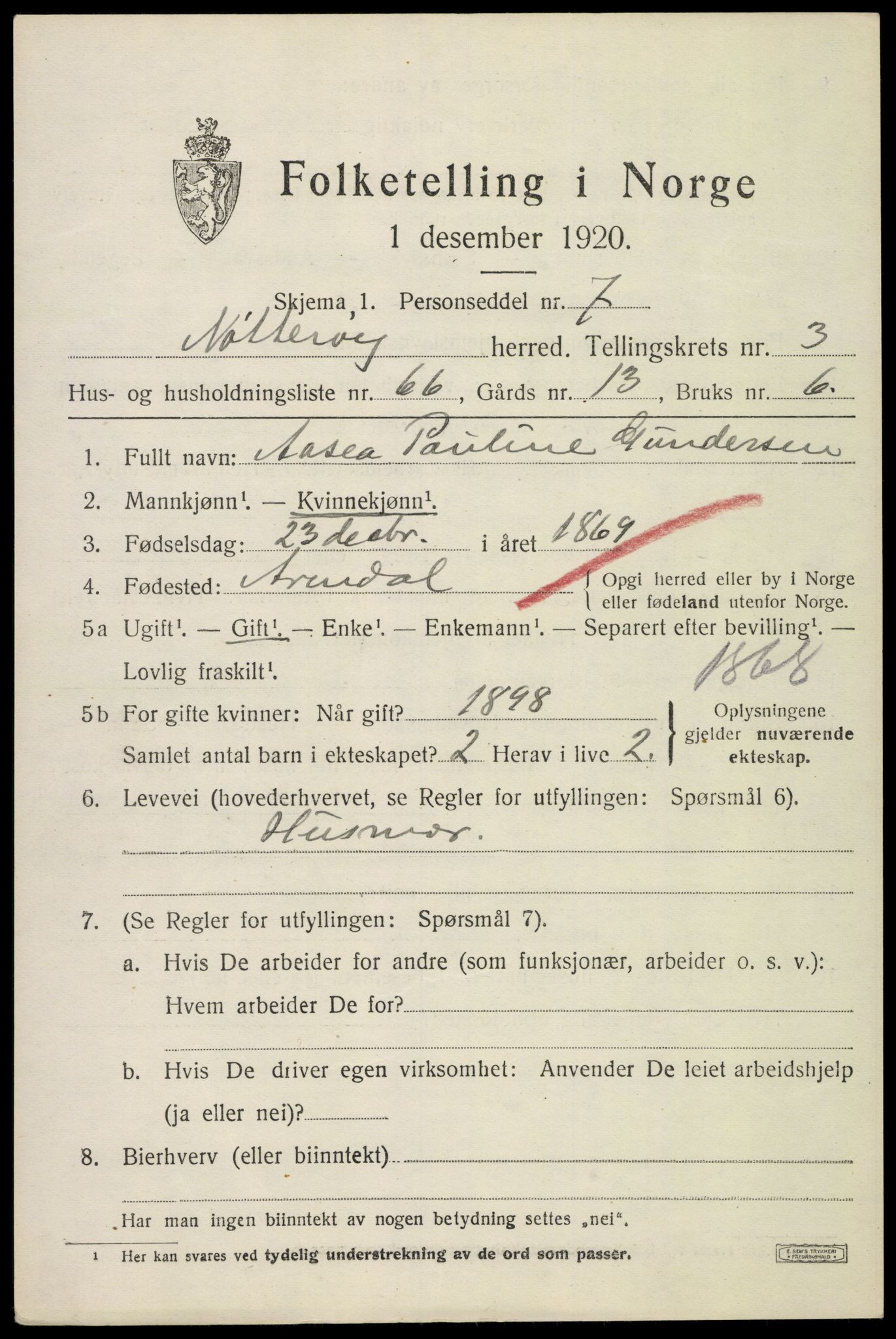 SAKO, 1920 census for Nøtterøy, 1920, p. 6259