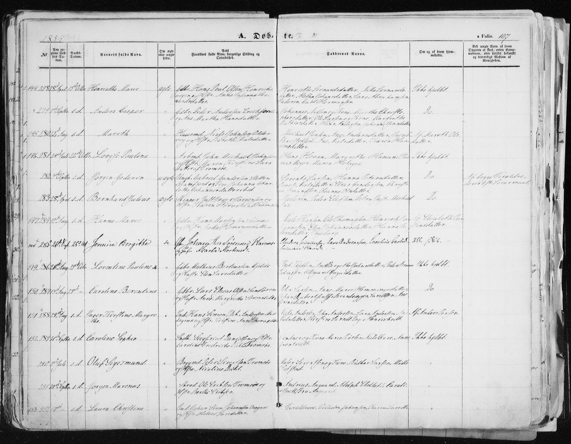 Tromsø sokneprestkontor/stiftsprosti/domprosti, SATØ/S-1343/G/Ga/L0010kirke: Parish register (official) no. 10, 1848-1855, p. 107