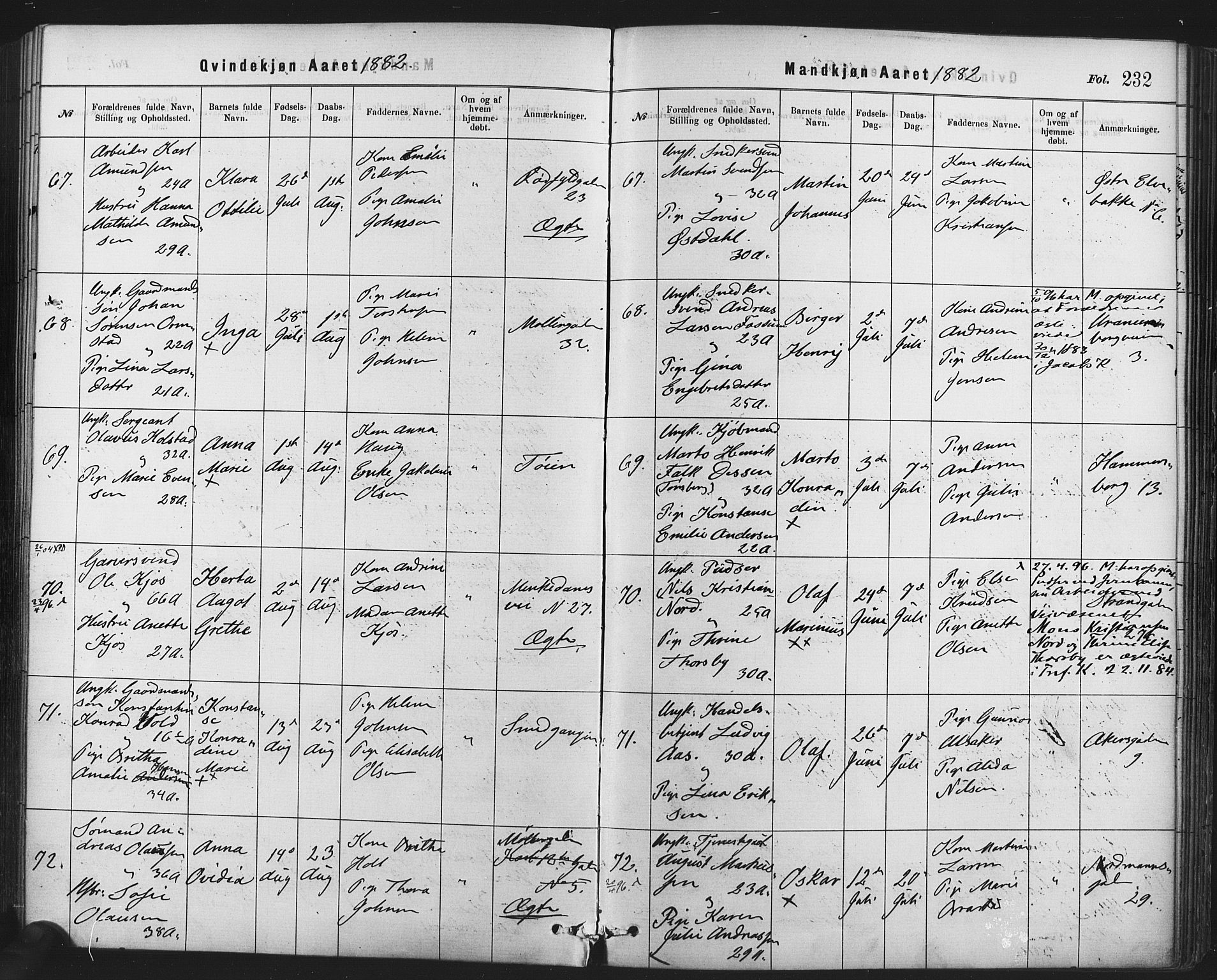 Rikshospitalet prestekontor Kirkebøker, AV/SAO-A-10309b/F/L0006: Parish register (official) no. 6, 1871-1885, p. 232