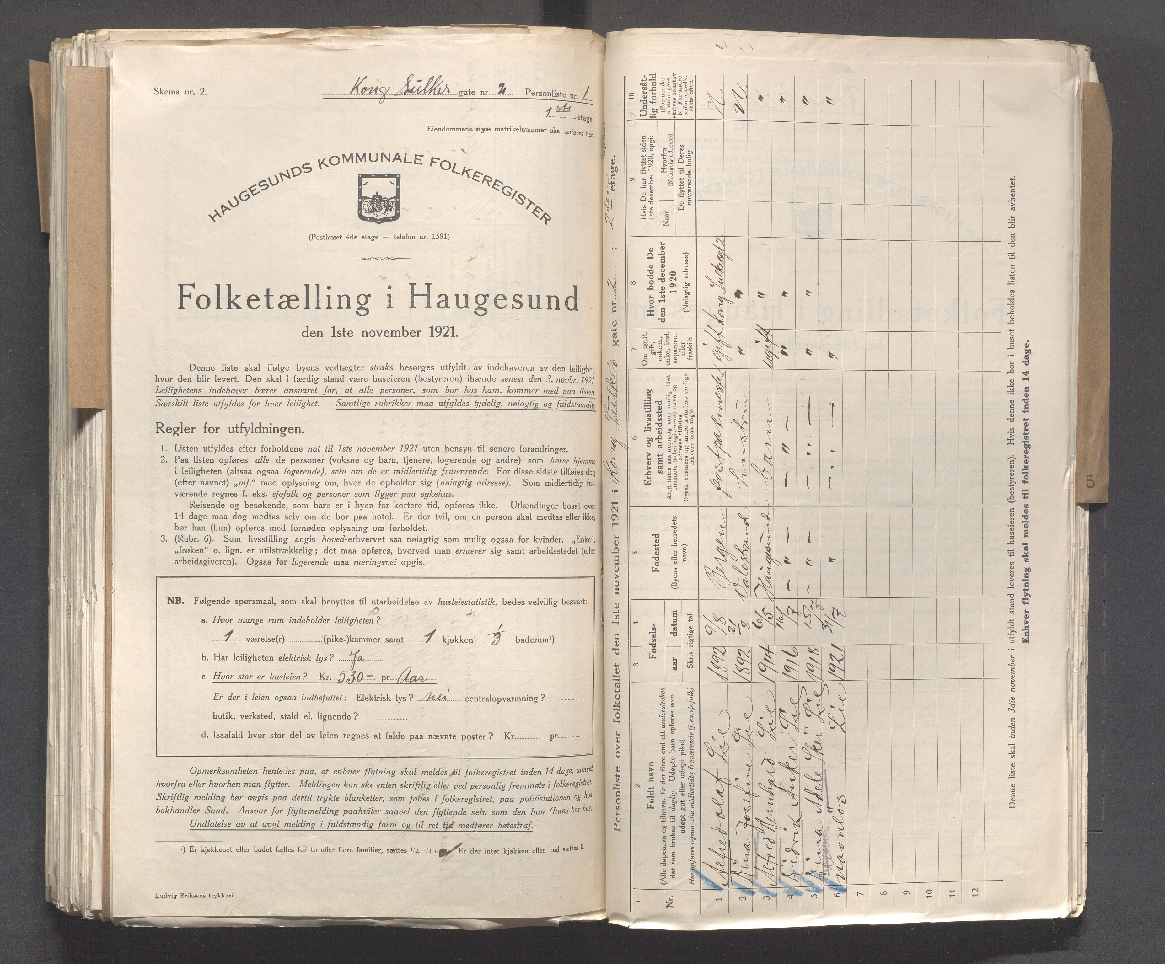 IKAR, Local census 1.11.1921 for Haugesund, 1921, p. 2936