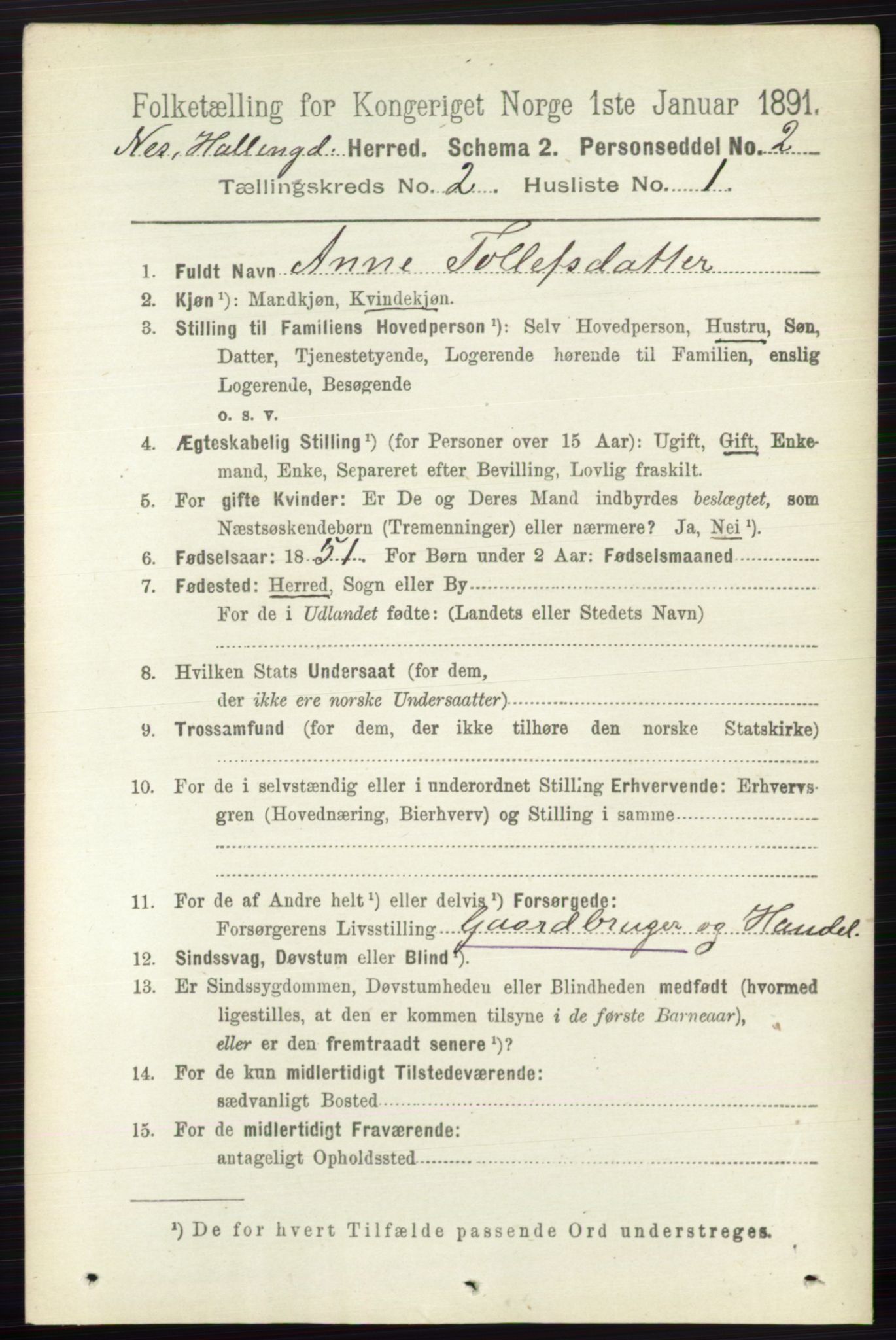 RA, 1891 census for 0616 Nes, 1891, p. 992