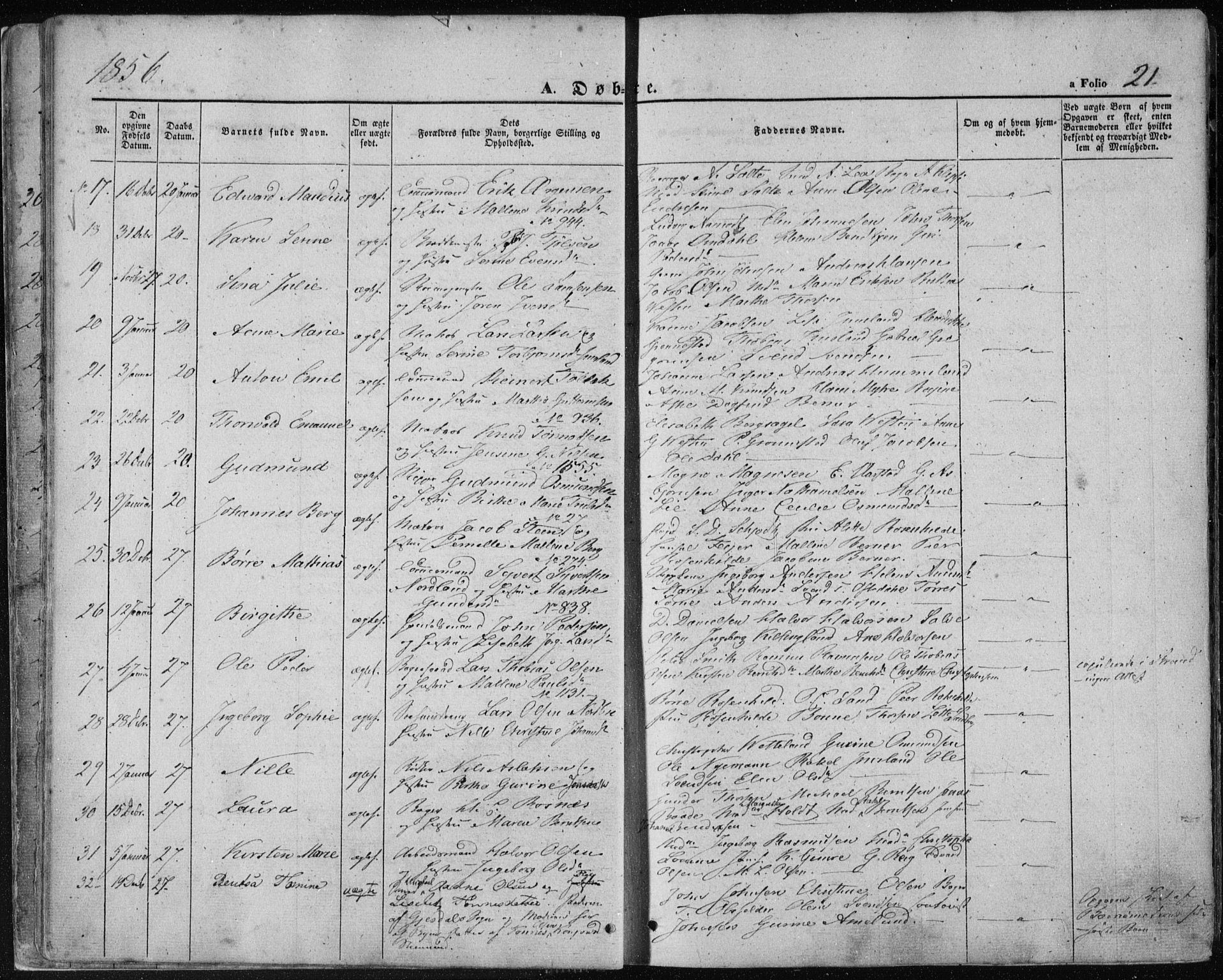 Domkirken sokneprestkontor, SAST/A-101812/001/30/30BA/L0017: Parish register (official) no. A 16, 1855-1867, p. 21