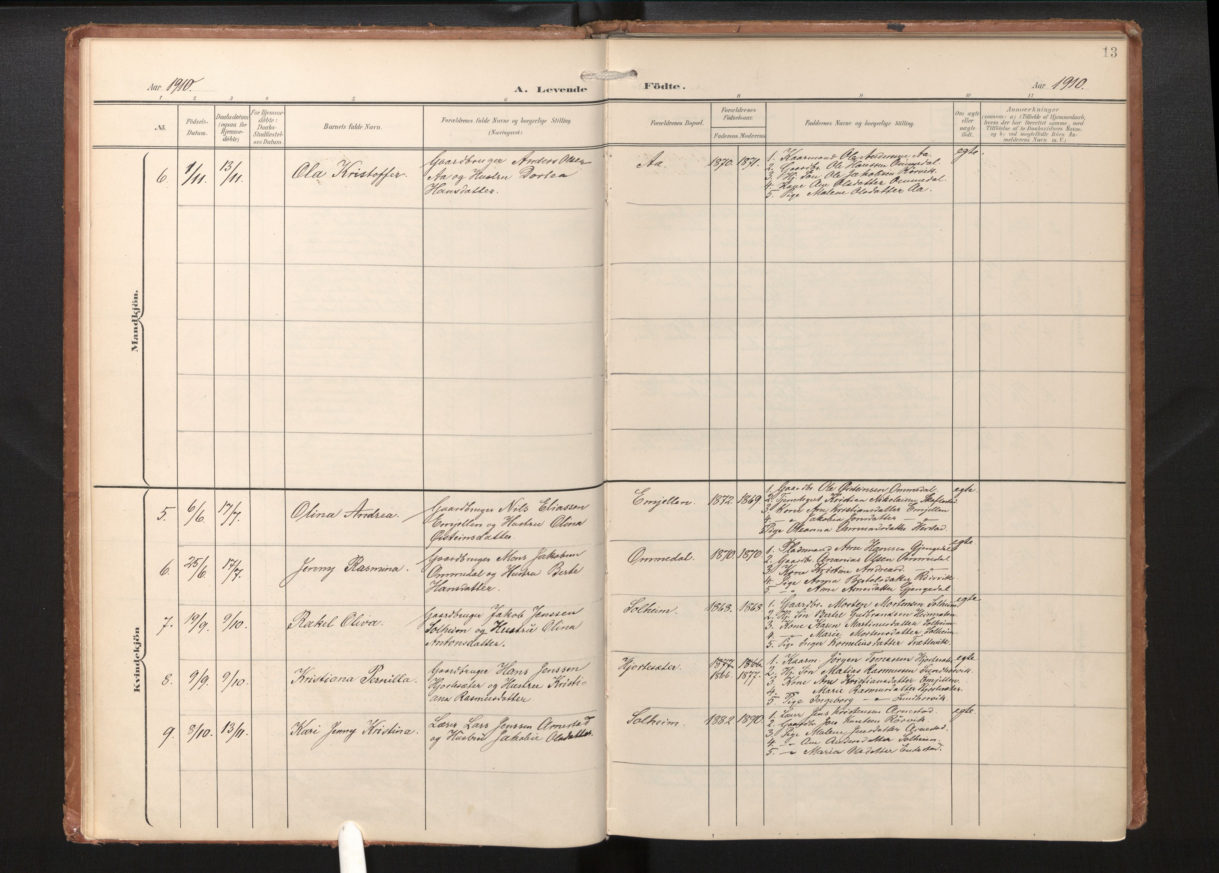 Gloppen sokneprestembete, AV/SAB-A-80101/H/Haa/Haae/L0002: Parish register (official) no. E 2, 1904-1925, p. 13b-14a