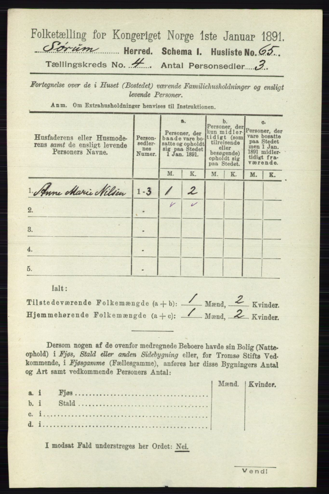 RA, 1891 census for 0226 Sørum, 1891, p. 1882