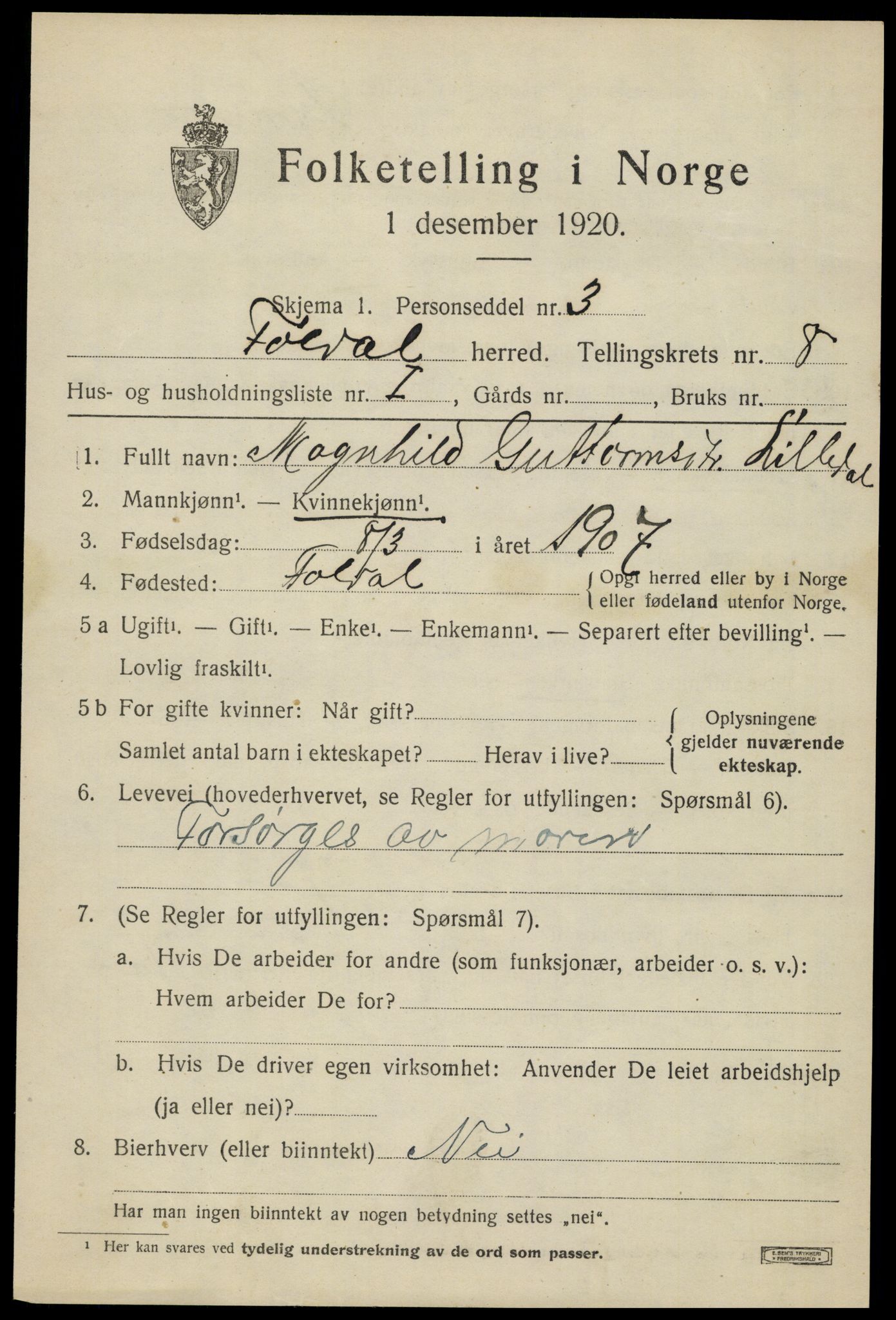 SAH, 1920 census for Folldal, 1920, p. 4349