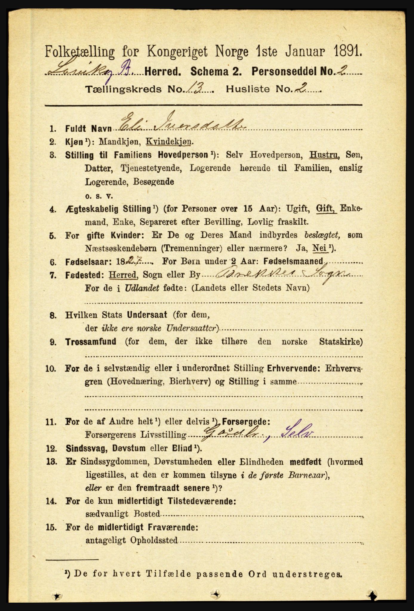 RA, 1891 census for 1415 Lavik og Brekke, 1891, p. 2525