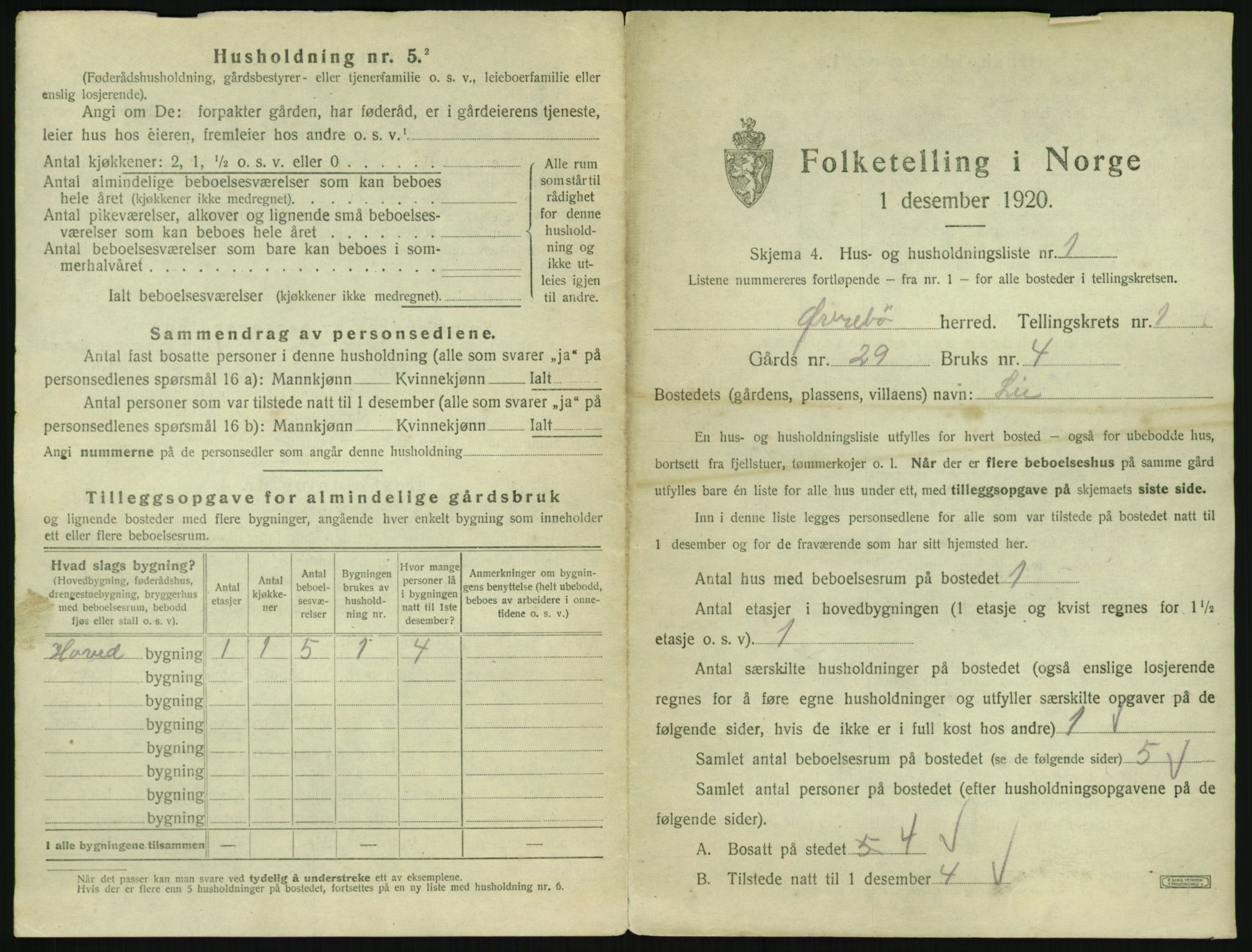 SAK, 1920 census for Øvrebø, 1920, p. 42