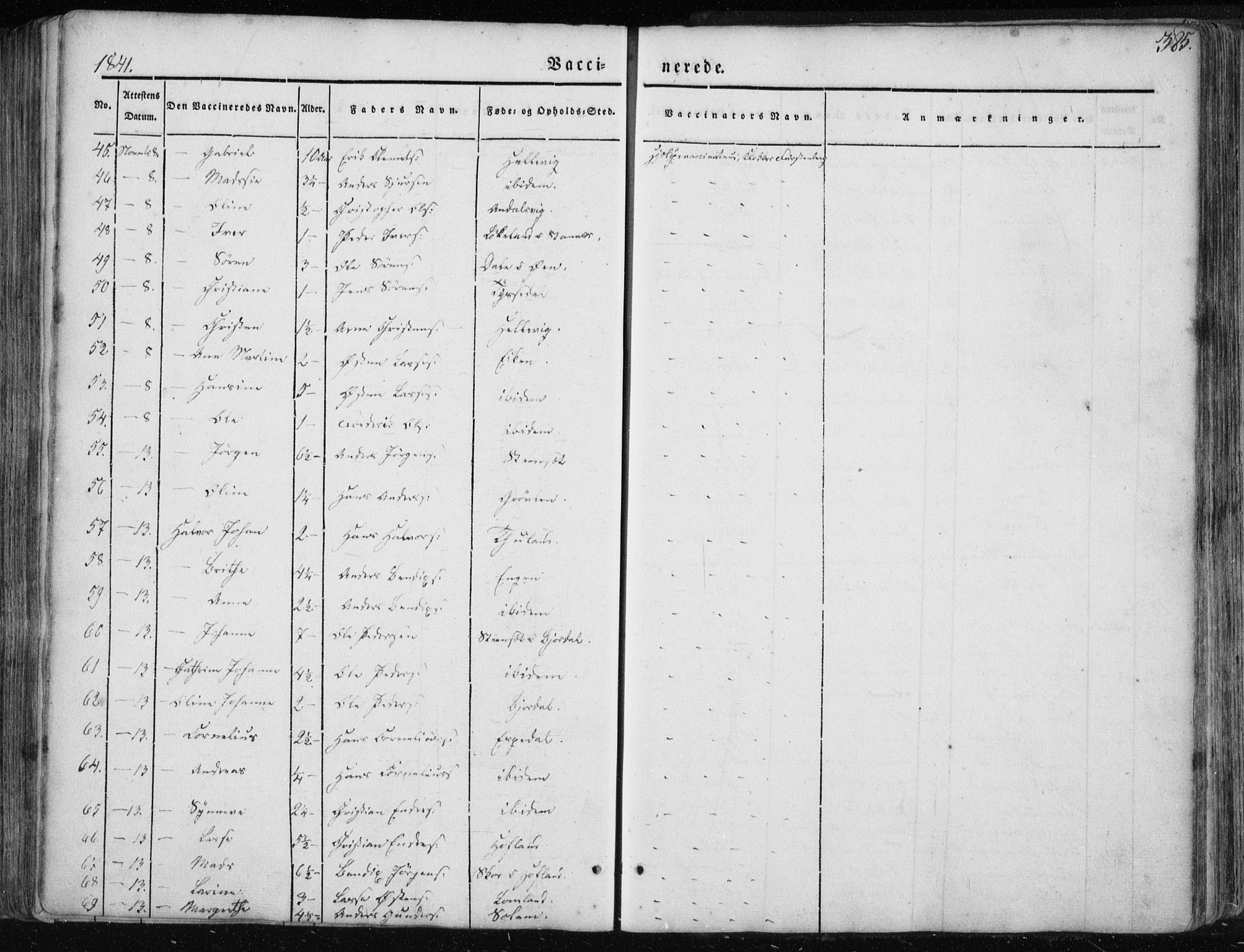 Fjaler sokneprestembete, AV/SAB-A-79801/H/Haa/Haaa/L0006: Parish register (official) no. A 6, 1835-1884, p. 385