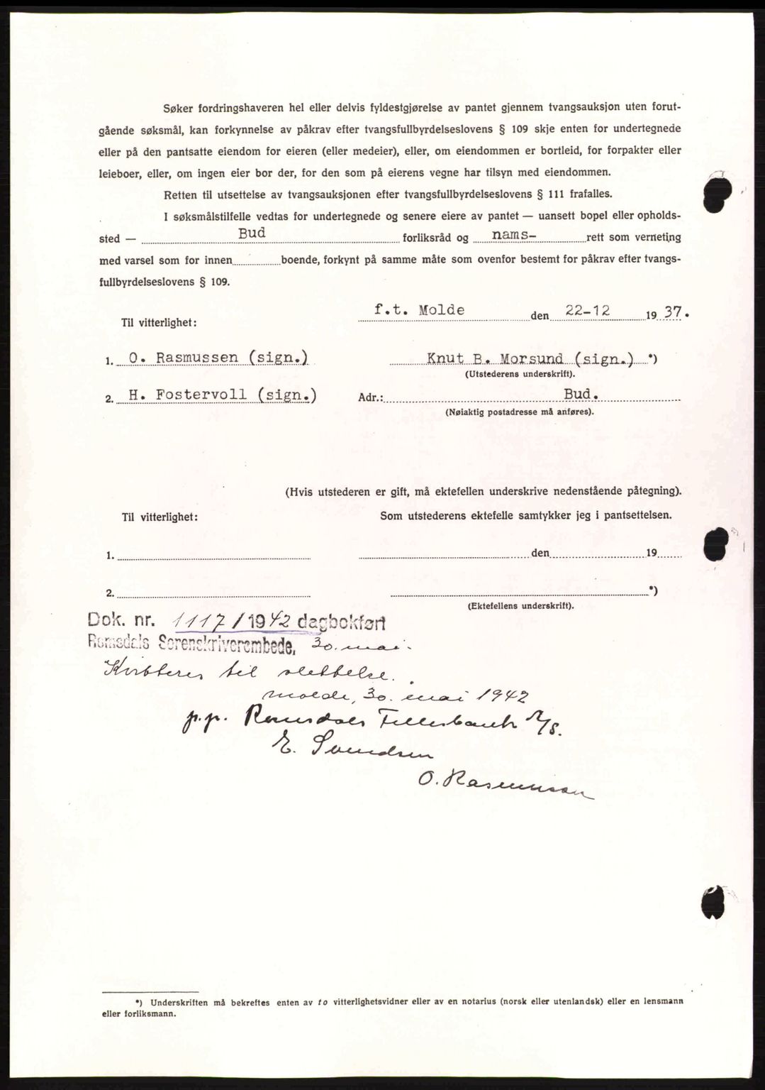 Romsdal sorenskriveri, AV/SAT-A-4149/1/2/2C: Mortgage book no. A12, 1942-1942, Diary no: : 2593/1937