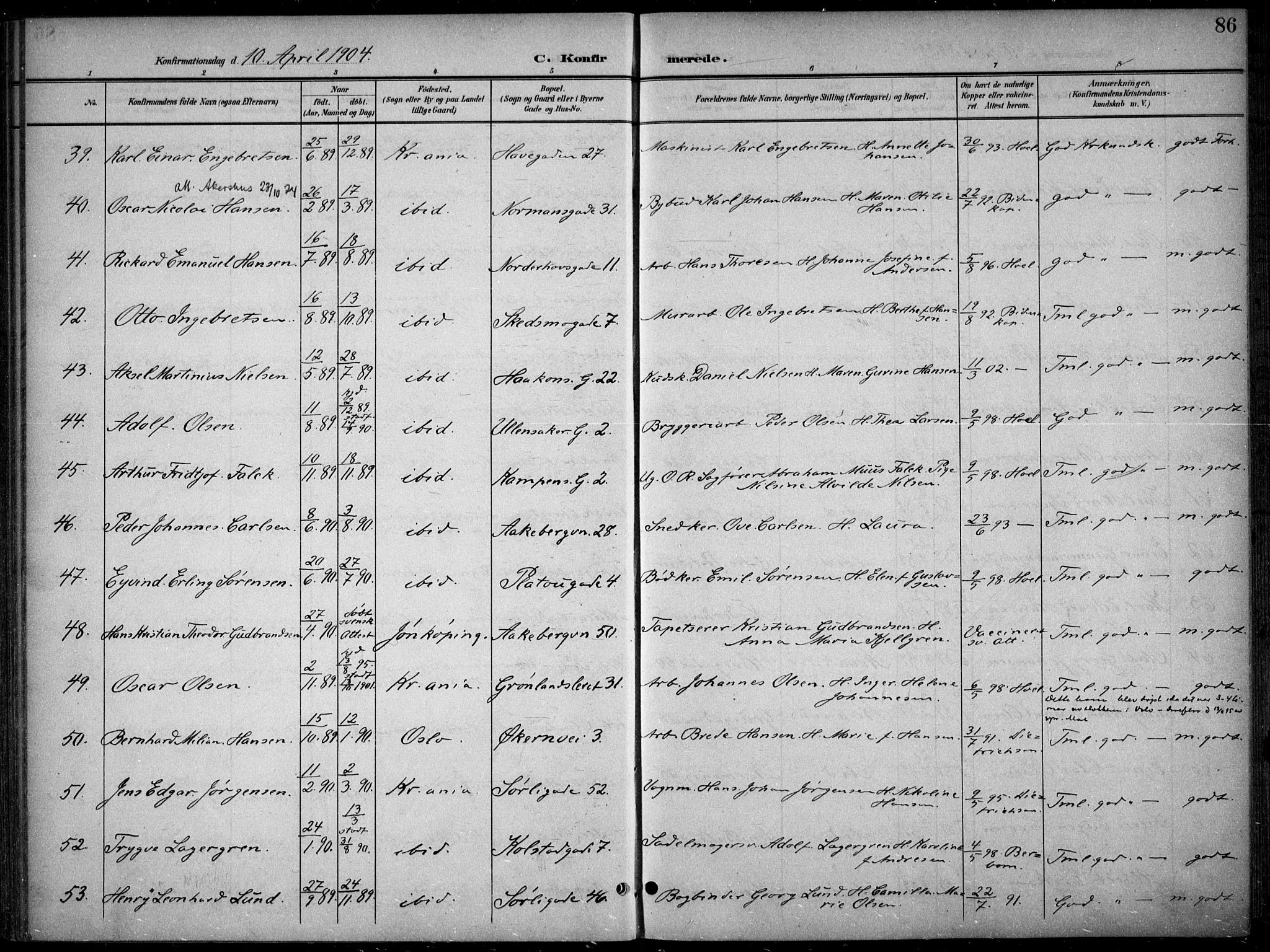 Kampen prestekontor Kirkebøker, AV/SAO-A-10853/F/Fa/L0009: Parish register (official) no. I 9, 1899-1911, p. 86