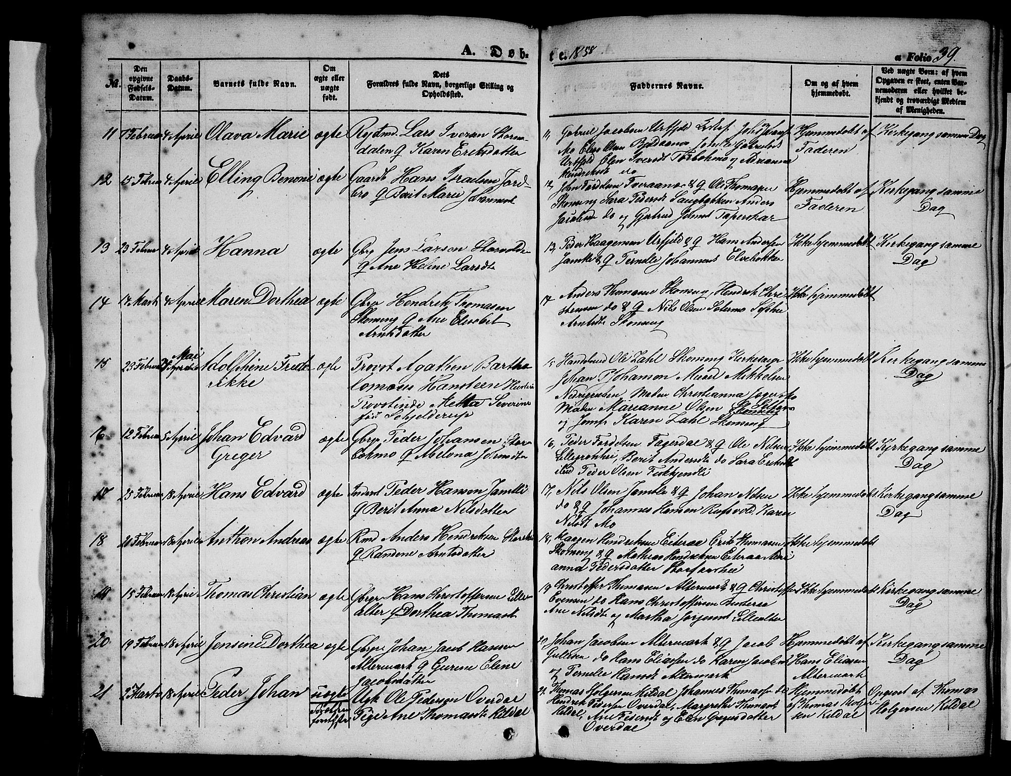 Ministerialprotokoller, klokkerbøker og fødselsregistre - Nordland, SAT/A-1459/827/L0414: Parish register (copy) no. 827C03, 1853-1865, p. 39
