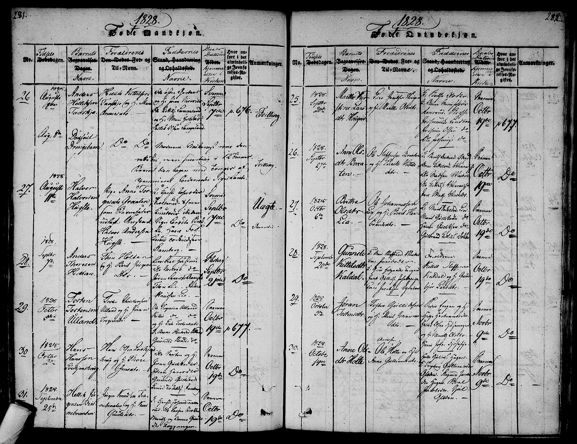 Flesberg kirkebøker, AV/SAKO-A-18/F/Fa/L0005: Parish register (official) no. I 5, 1816-1834, p. 281-282