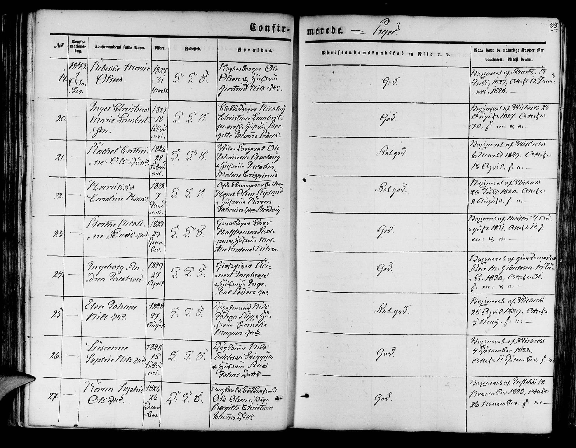 Korskirken sokneprestembete, AV/SAB-A-76101/H/Hab: Parish register (copy) no. C 1, 1839-1868, p. 83