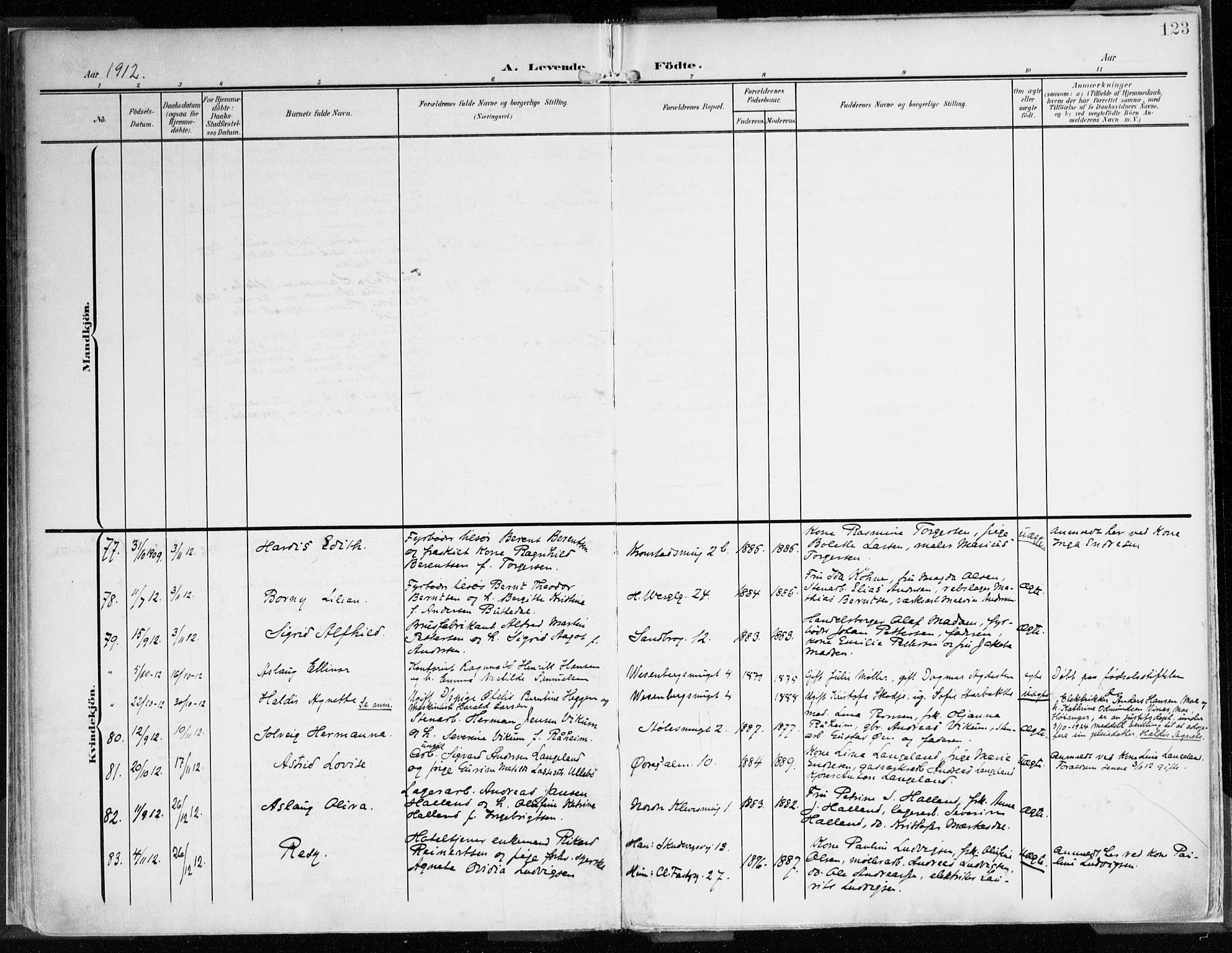 Mariakirken Sokneprestembete, AV/SAB-A-76901/H/Haa/L0010: Parish register (official) no. B 1, 1901-1915, p. 123