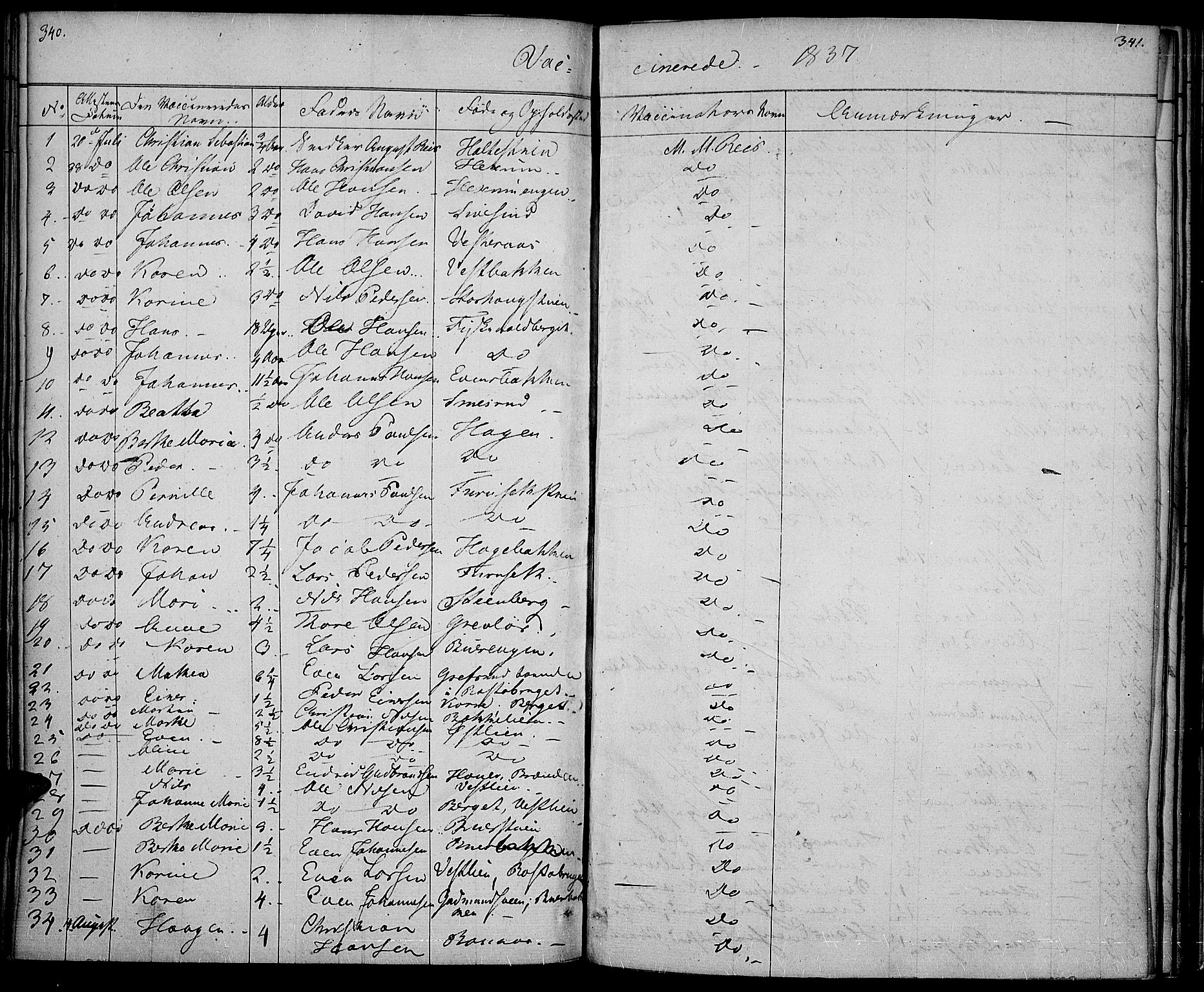 Vestre Toten prestekontor, SAH/PREST-108/H/Ha/Haa/L0003: Parish register (official) no. 3, 1836-1843, p. 340-341