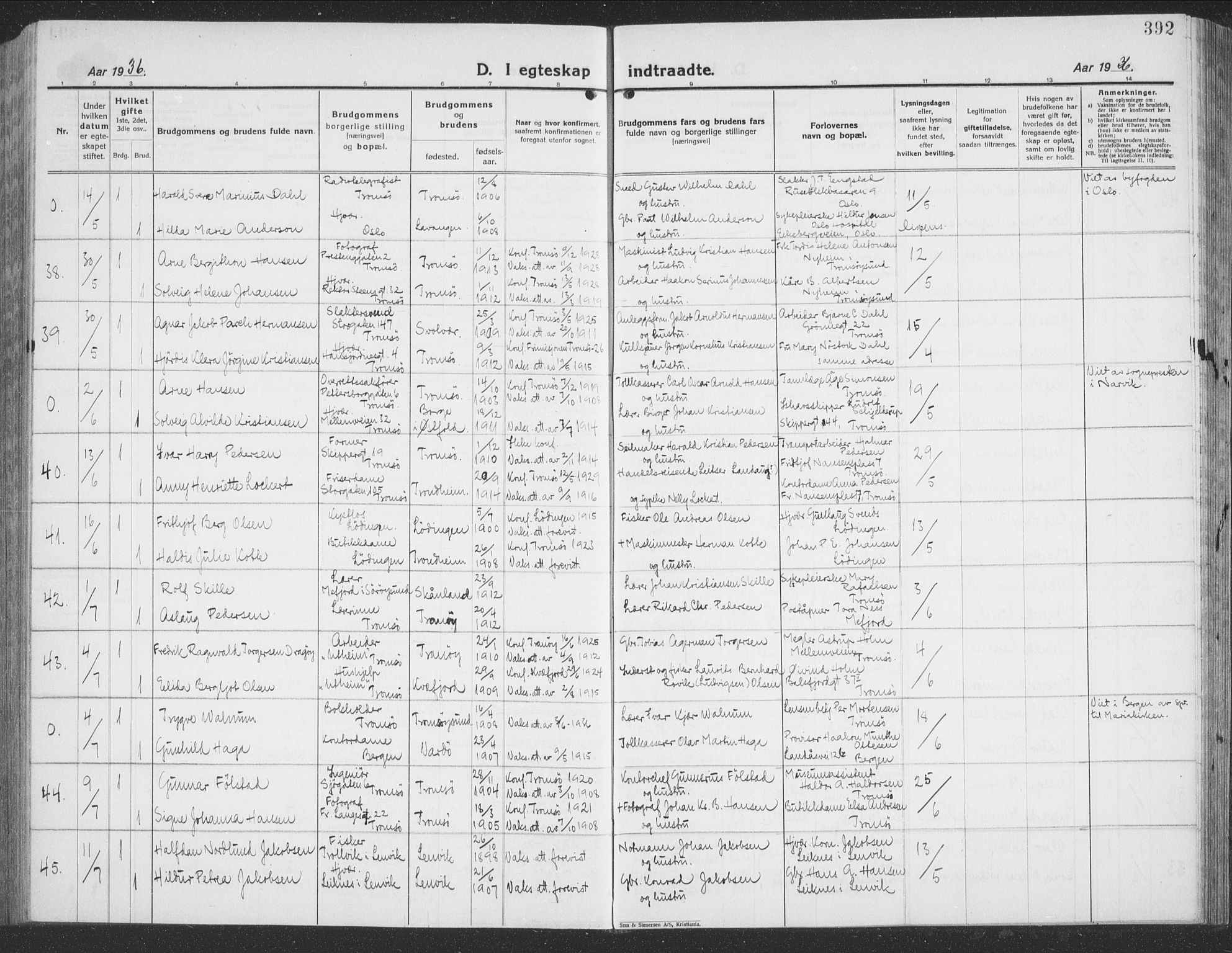 Tromsø sokneprestkontor/stiftsprosti/domprosti, AV/SATØ-S-1343/G/Gb/L0010klokker: Parish register (copy) no. 10, 1925-1937, p. 392