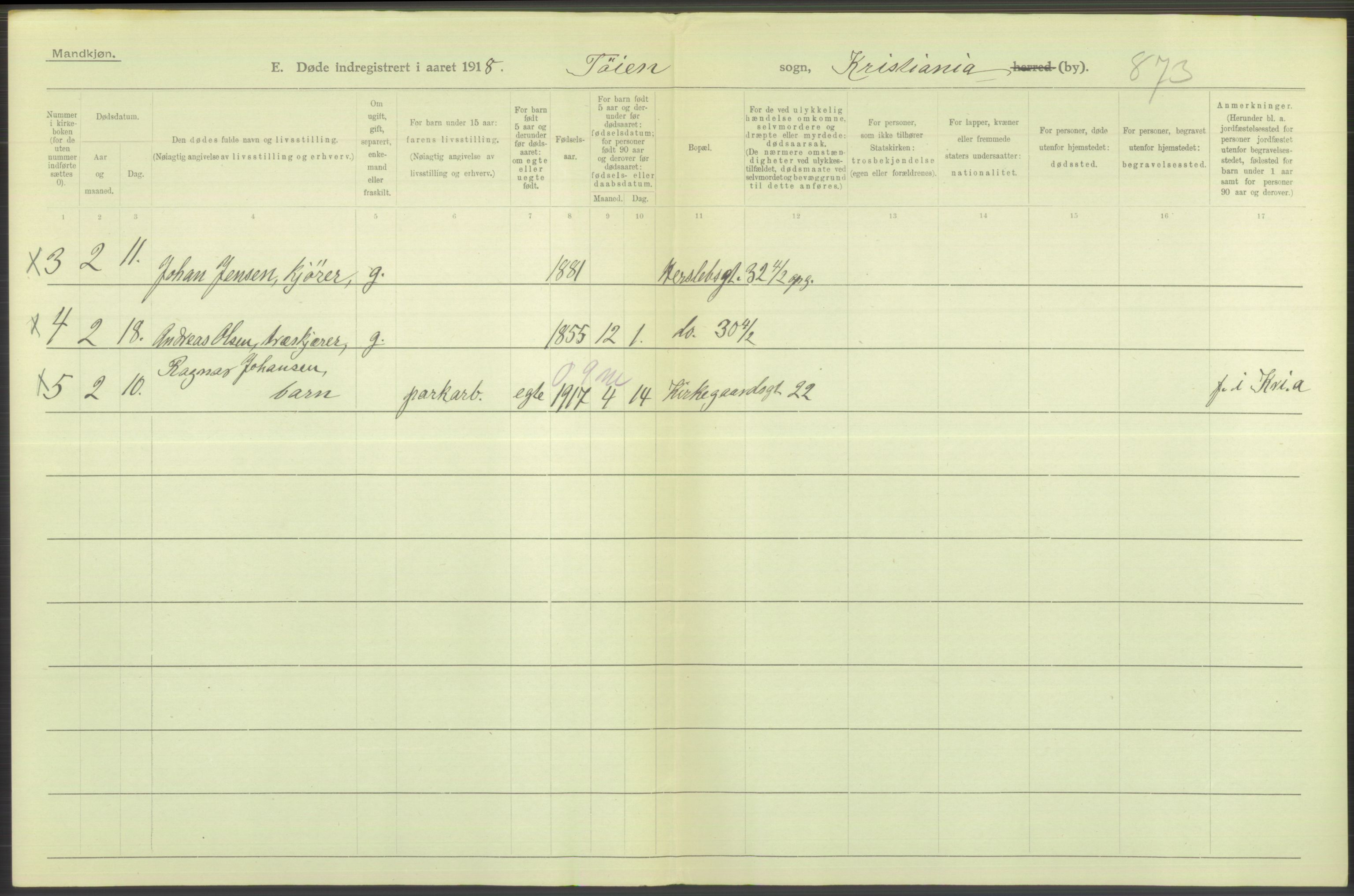 Statistisk sentralbyrå, Sosiodemografiske emner, Befolkning, AV/RA-S-2228/D/Df/Dfb/Dfbh/L0011: Kristiania: Døde, dødfødte, 1918, p. 284