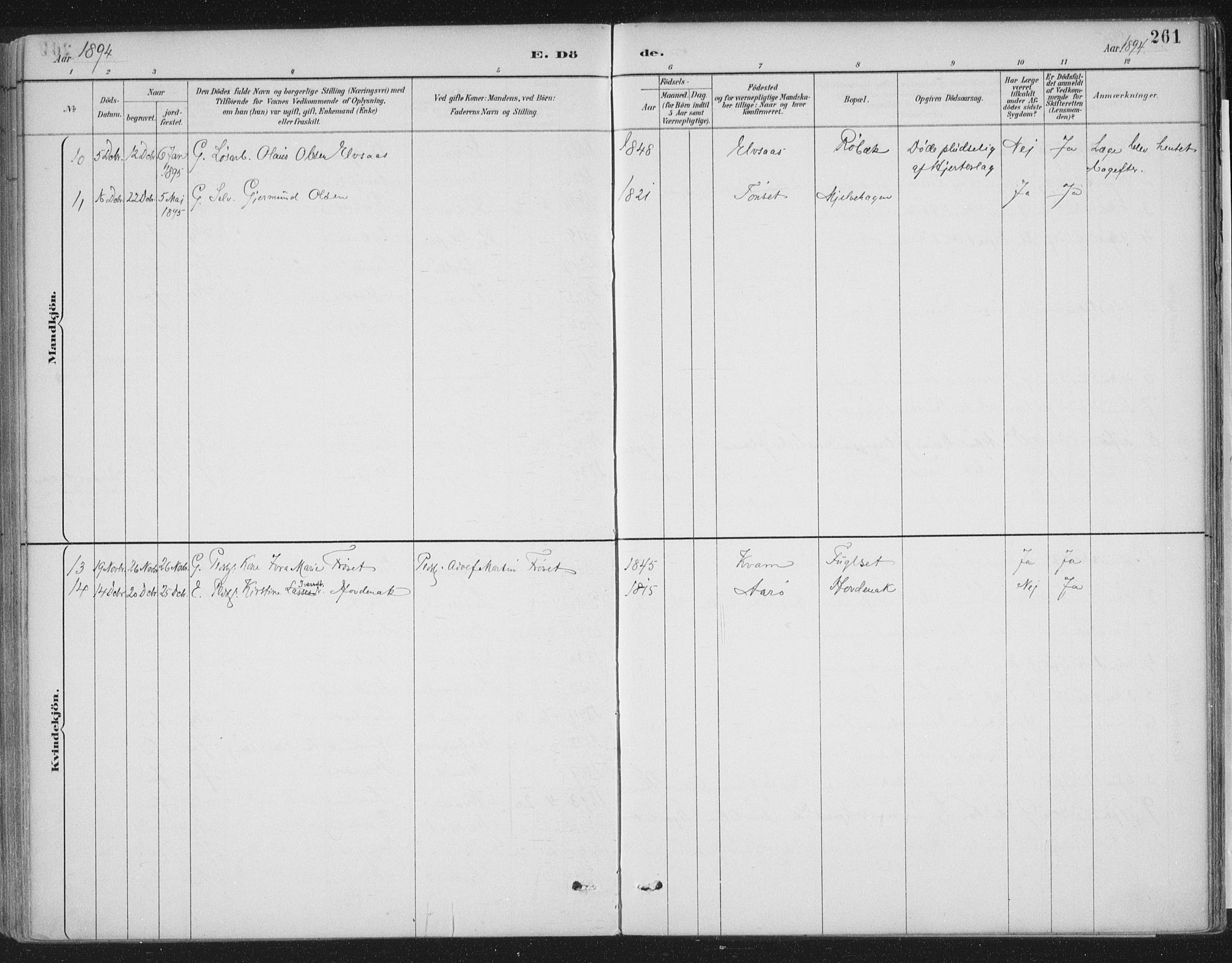 Ministerialprotokoller, klokkerbøker og fødselsregistre - Møre og Romsdal, AV/SAT-A-1454/555/L0658: Parish register (official) no. 555A09, 1887-1917, p. 261