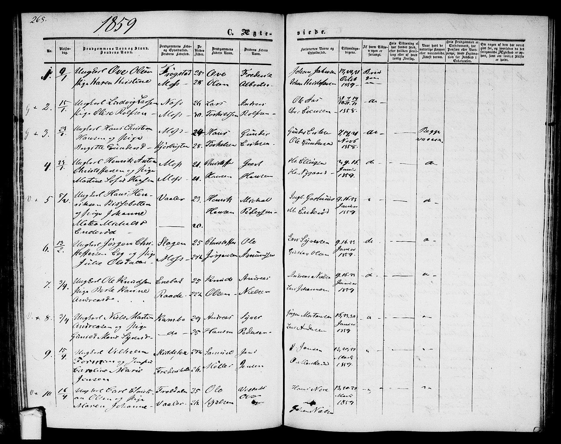 Moss prestekontor Kirkebøker, AV/SAO-A-2003/G/Ga/L0002: Parish register (copy) no. I 2, 1852-1871, p. 268