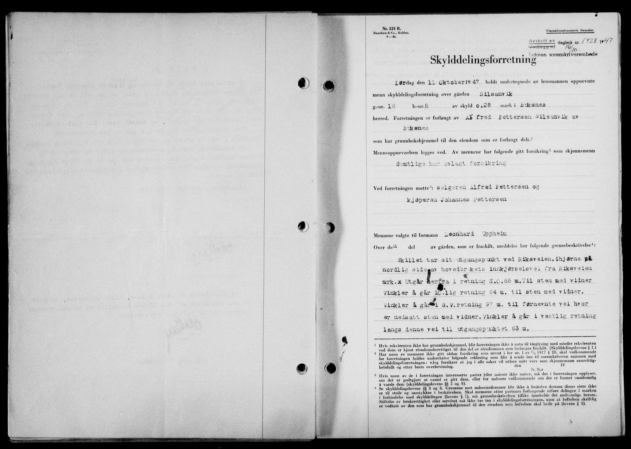 Lofoten sorenskriveri, SAT/A-0017/1/2/2C/L0017a: Mortgage book no. 17a, 1947-1948, Diary no: : 1728/1947