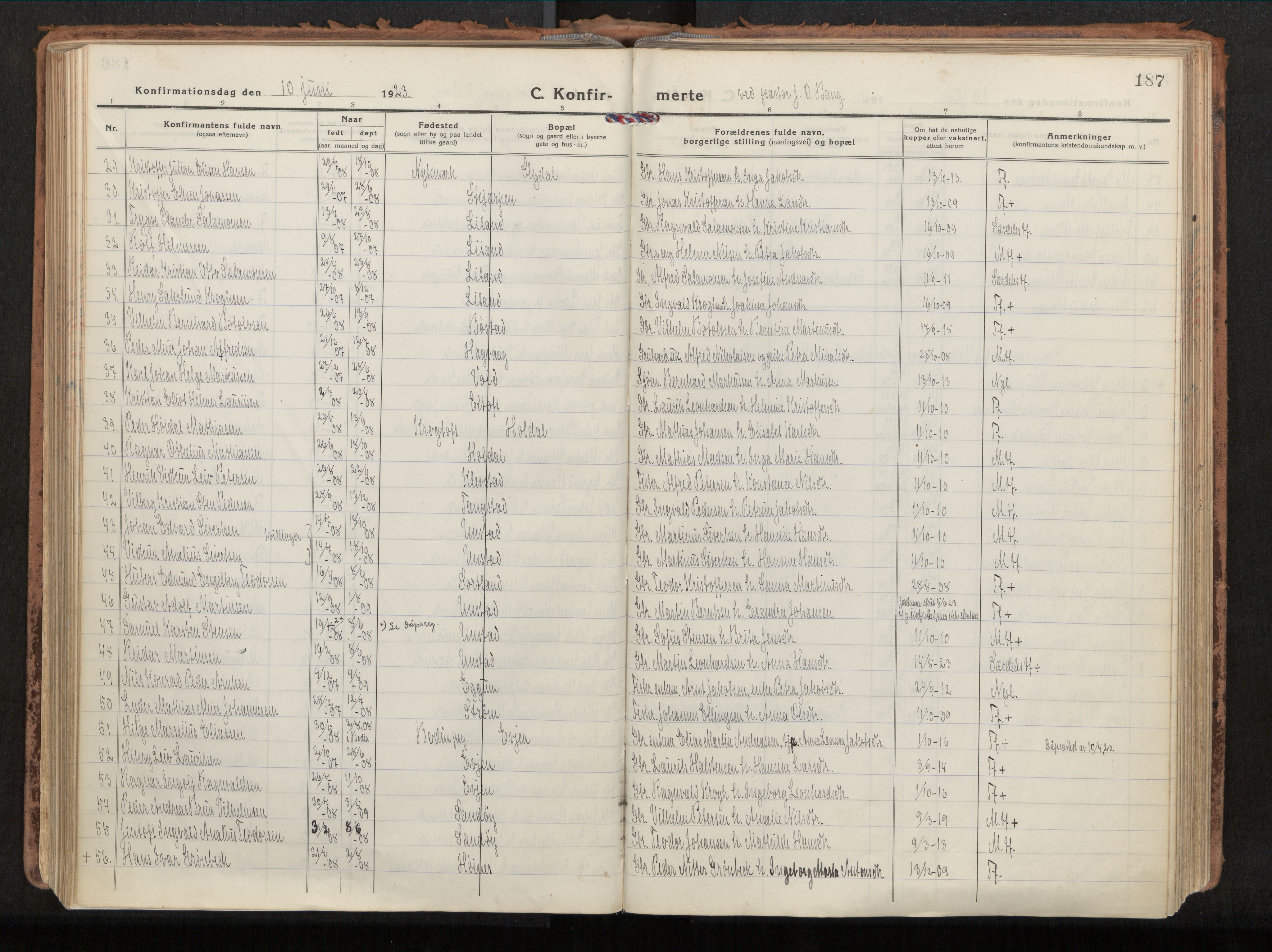 Ministerialprotokoller, klokkerbøker og fødselsregistre - Nordland, SAT/A-1459/880/L1136: Parish register (official) no. 880A10, 1919-1927, p. 187