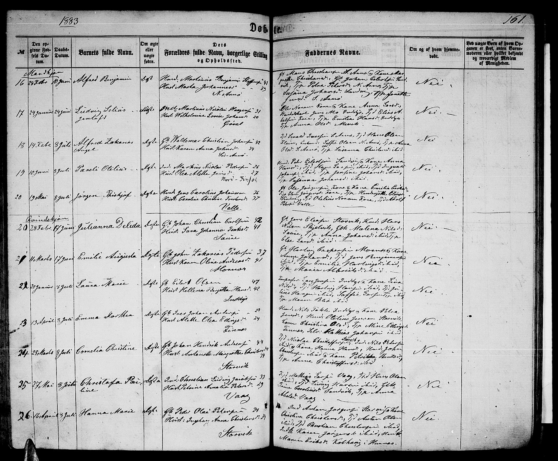 Ministerialprotokoller, klokkerbøker og fødselsregistre - Nordland, SAT/A-1459/805/L0107: Parish register (copy) no. 805C03, 1862-1885, p. 161