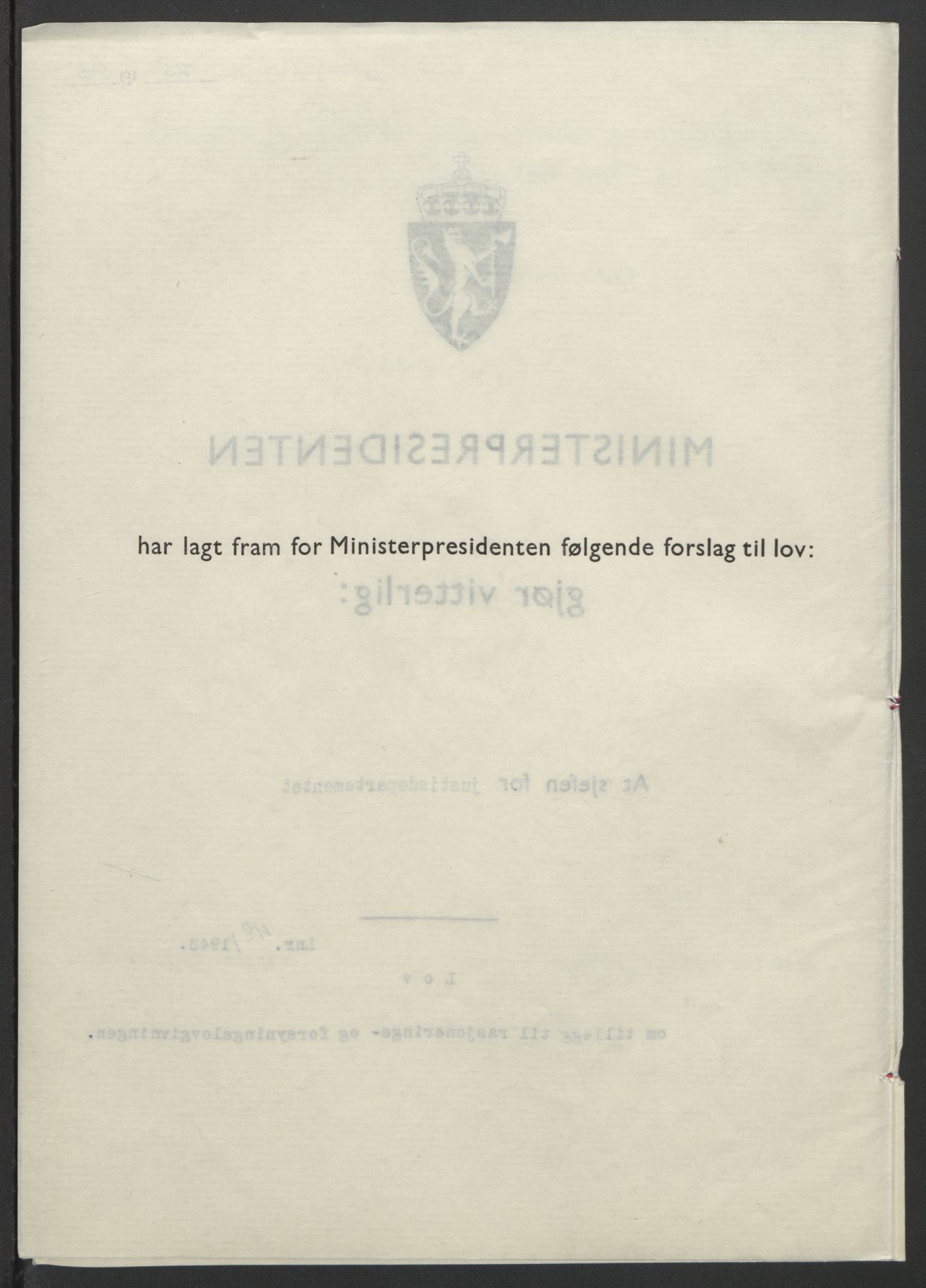 NS-administrasjonen 1940-1945 (Statsrådsekretariatet, de kommisariske statsråder mm), RA/S-4279/D/Db/L0099: Lover, 1943, p. 175