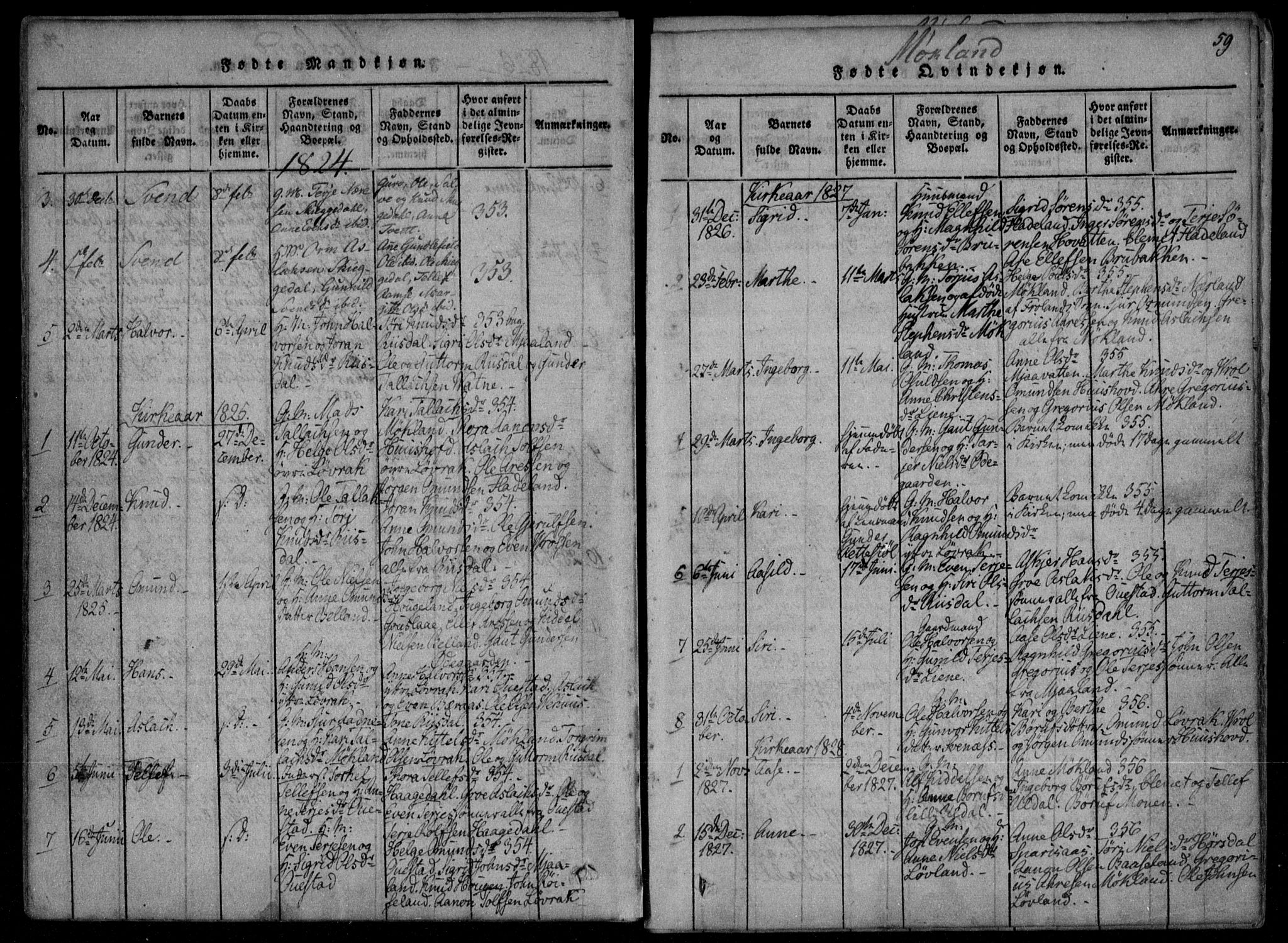 Åmli sokneprestkontor, AV/SAK-1111-0050/F/Fa/Fac/L0006: Parish register (official) no. A 6, 1816-1829, p. 59