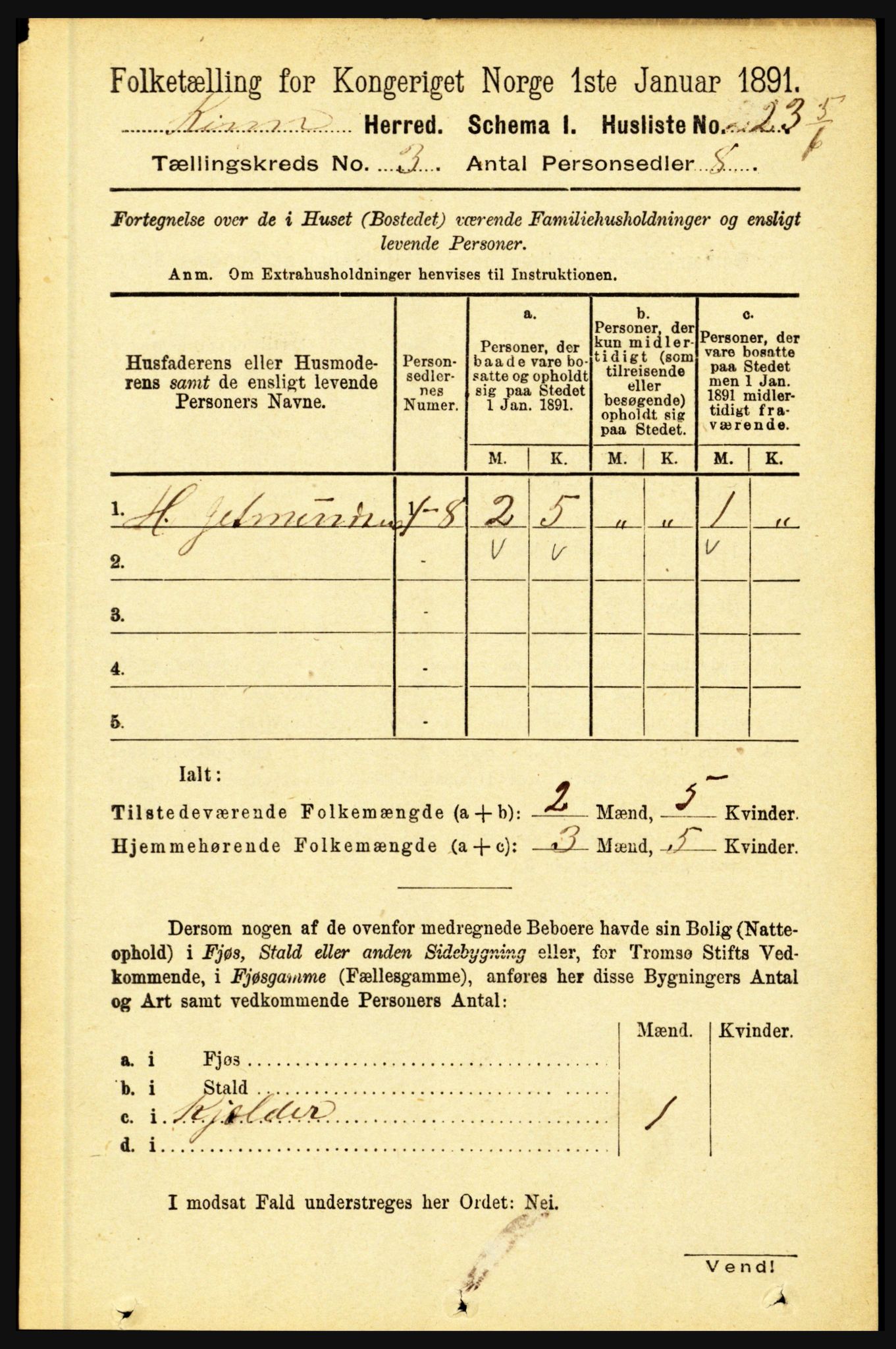RA, 1891 census for 1437 Kinn, 1891, p. 906