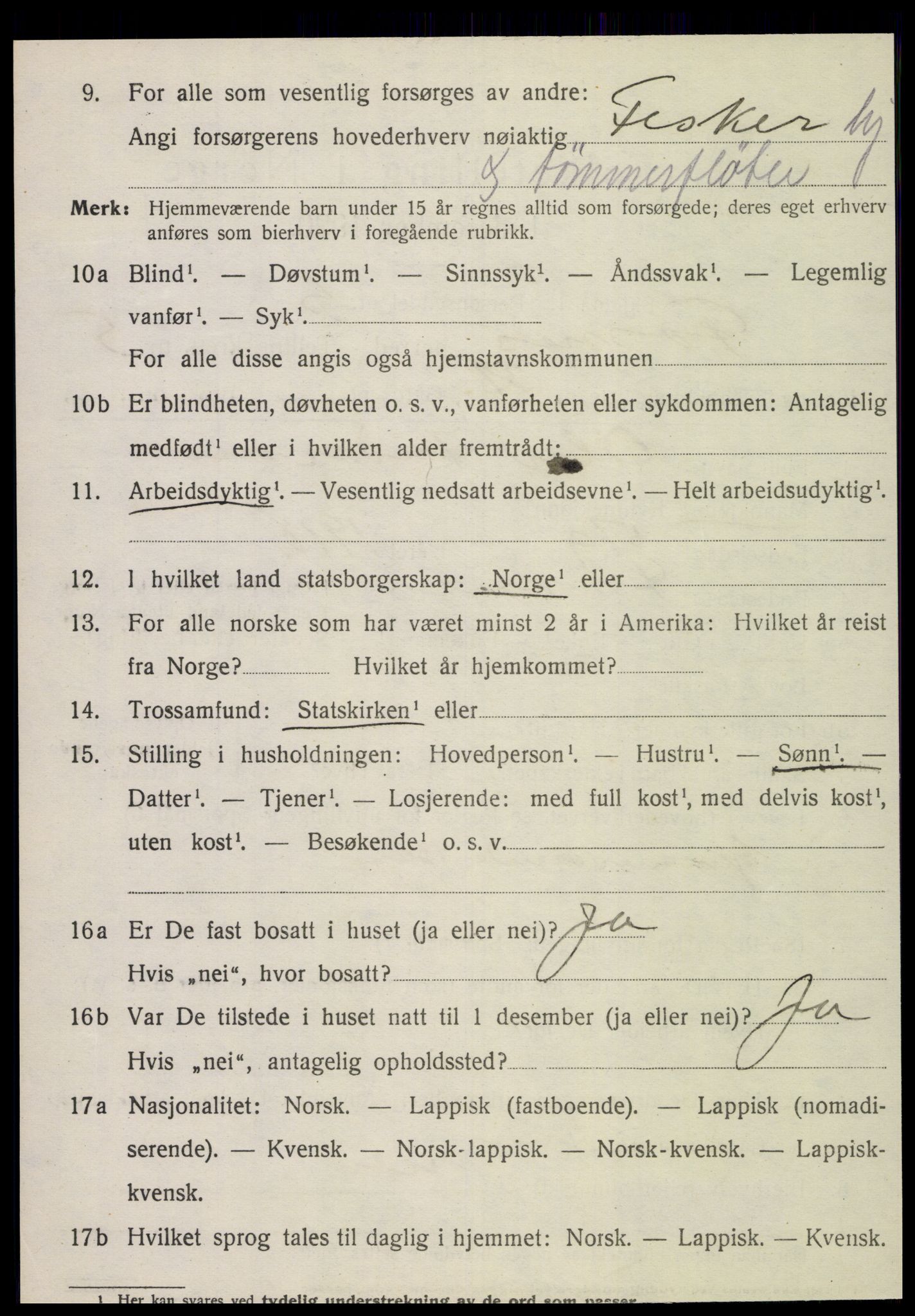 SAT, 1920 census for Fosnes, 1920, p. 2568